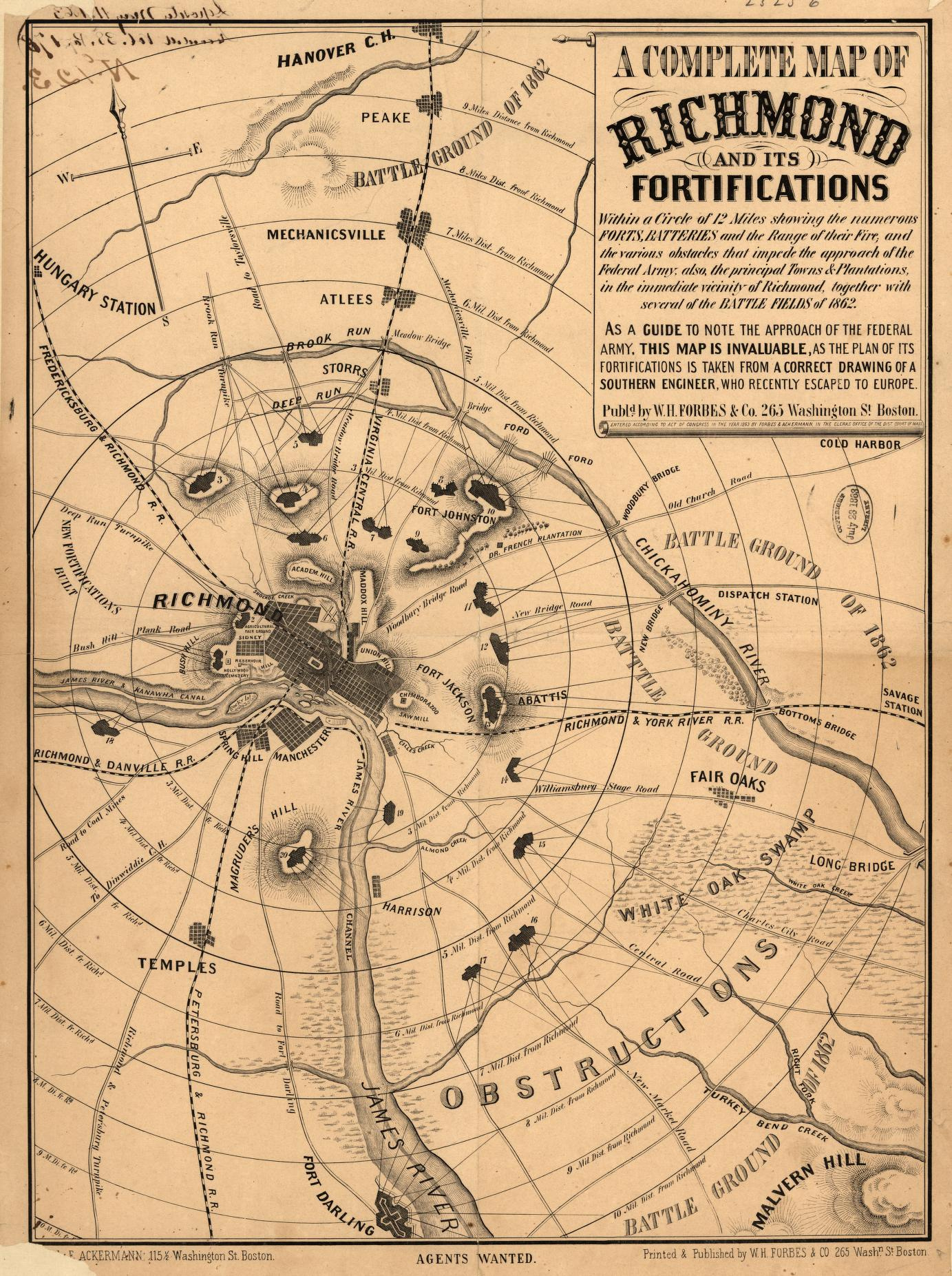 A Complete Map Of Richmond And Its Fortifications Within A Circle in Richmond Virginia Civil War Map