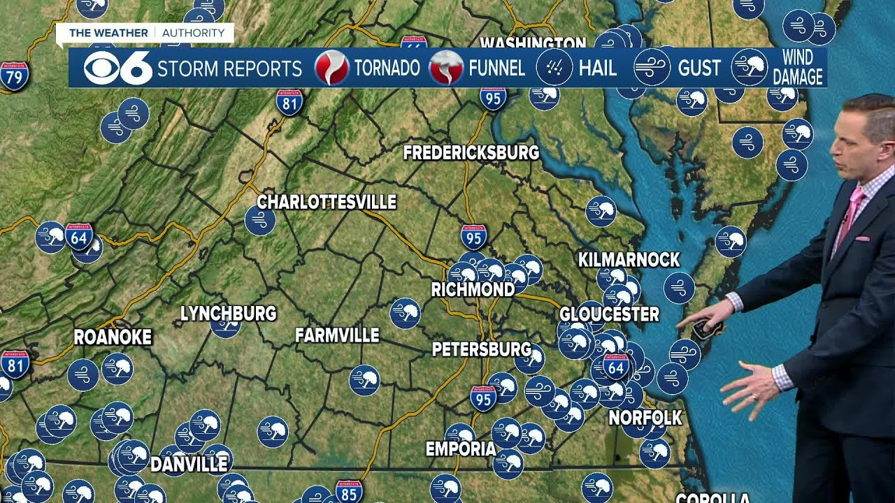 A Look At Virginia Storm Damage Reports From System That Triggered Tornado Warnings in Storm Damage In Virginia Yesterday Map
