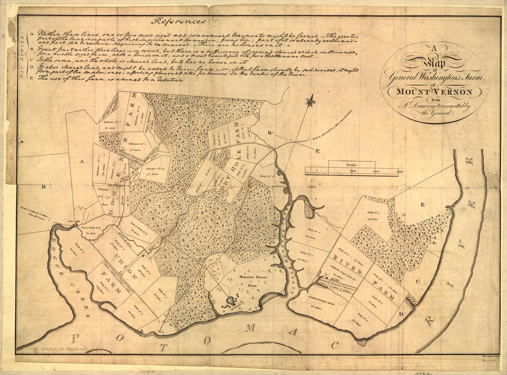 A Map Of General Washington&amp;#039;S Farm Of Mount Vernon From A Drawing for Map Of Mount Vernon Virginia