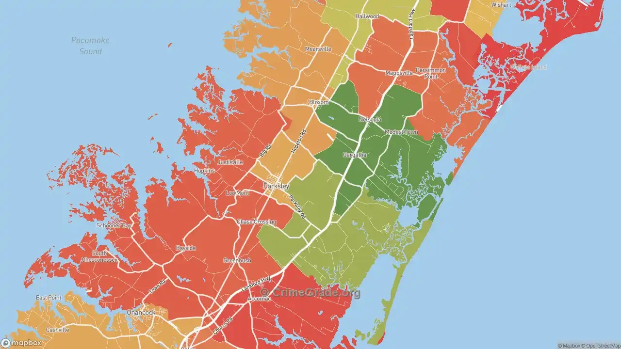 Accomack County, Va Violent Crime Rates And Maps | Crimegrade pertaining to Map of Accomack County Virginia