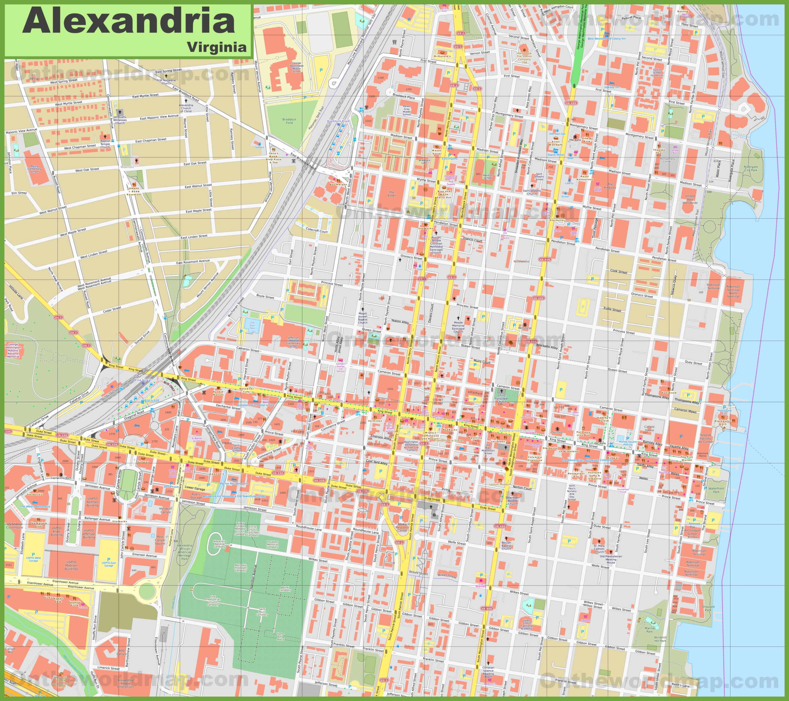 Alexandria Downtown Map - Ontheworldmap with regard to Old Town Alexandria Virginia Map