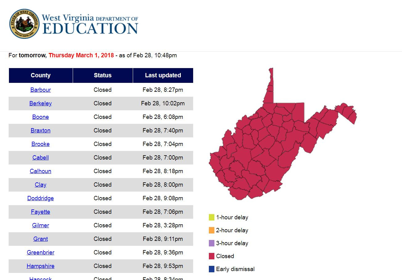 All West Virginia Public Schools Closed On Thursday | Wusa9 with regard to West Virginia School Closing Map