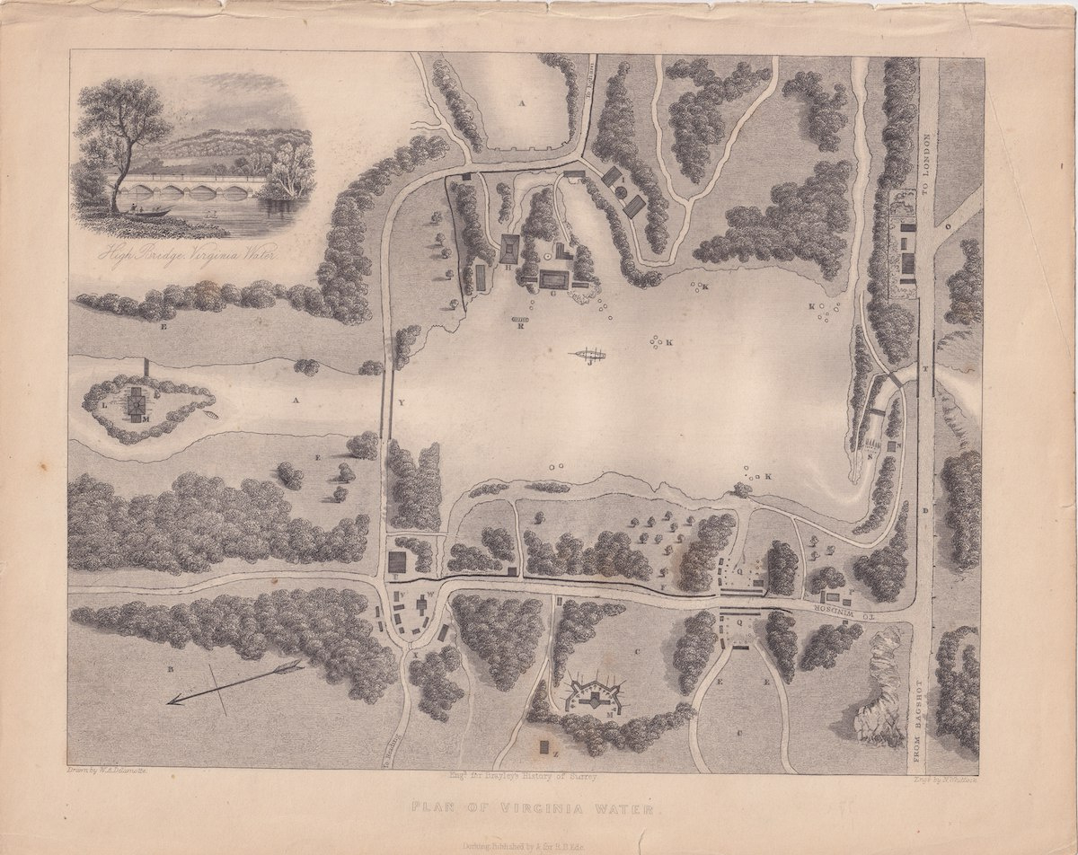 Antique Map, Plan Of Virginia Water, 1842 for Map of Virginia Water Surrey