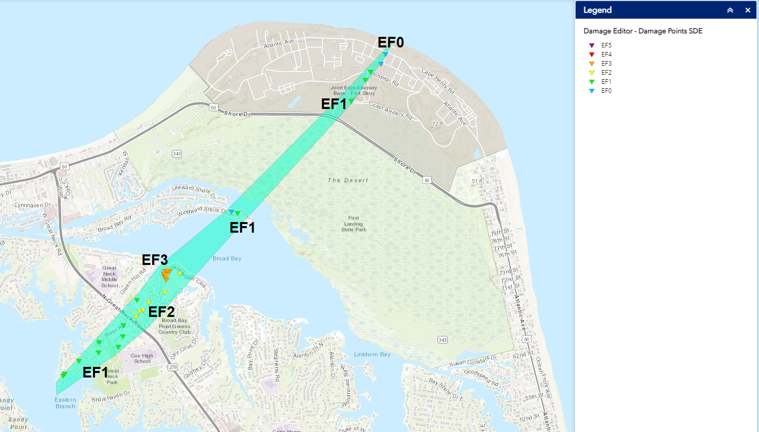April 30, 2023: Ef-3 Tornado In Virginia Beach with Map of Tornadoes in Virginia