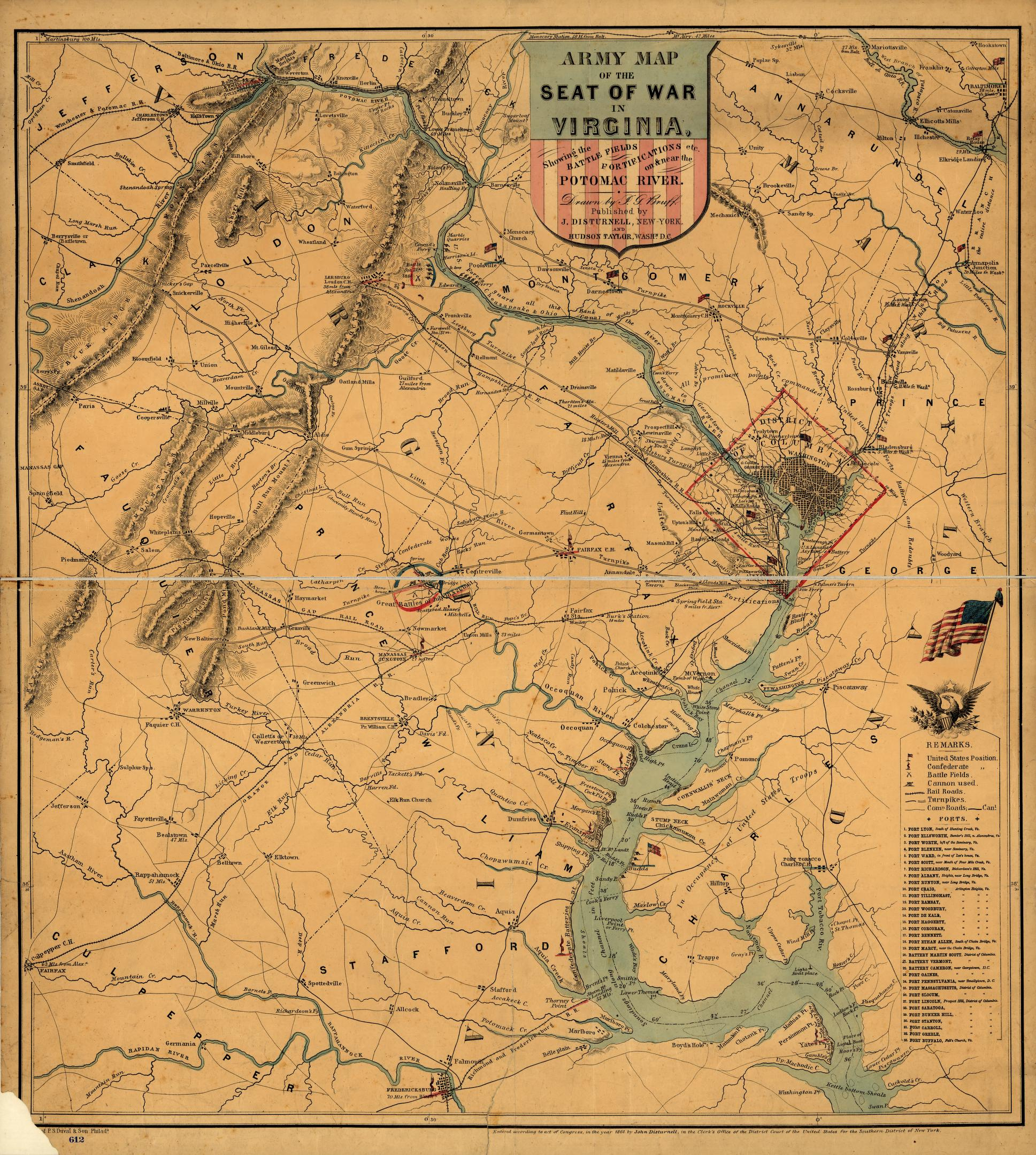 Army Map Of The Seat Of War In Virginia, Showing The Battle Fields with Map Of The Seat Of War Virginia