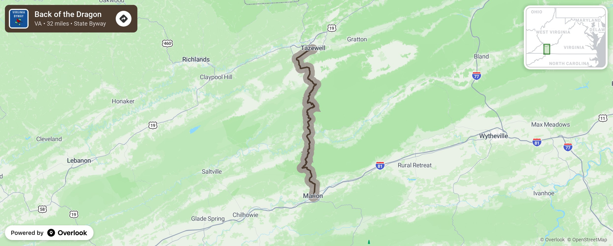 Back Of The Dragon - America&amp;#039;S Scenic Byways - Overlook Maps regarding Back of the Dragon Virginia Map