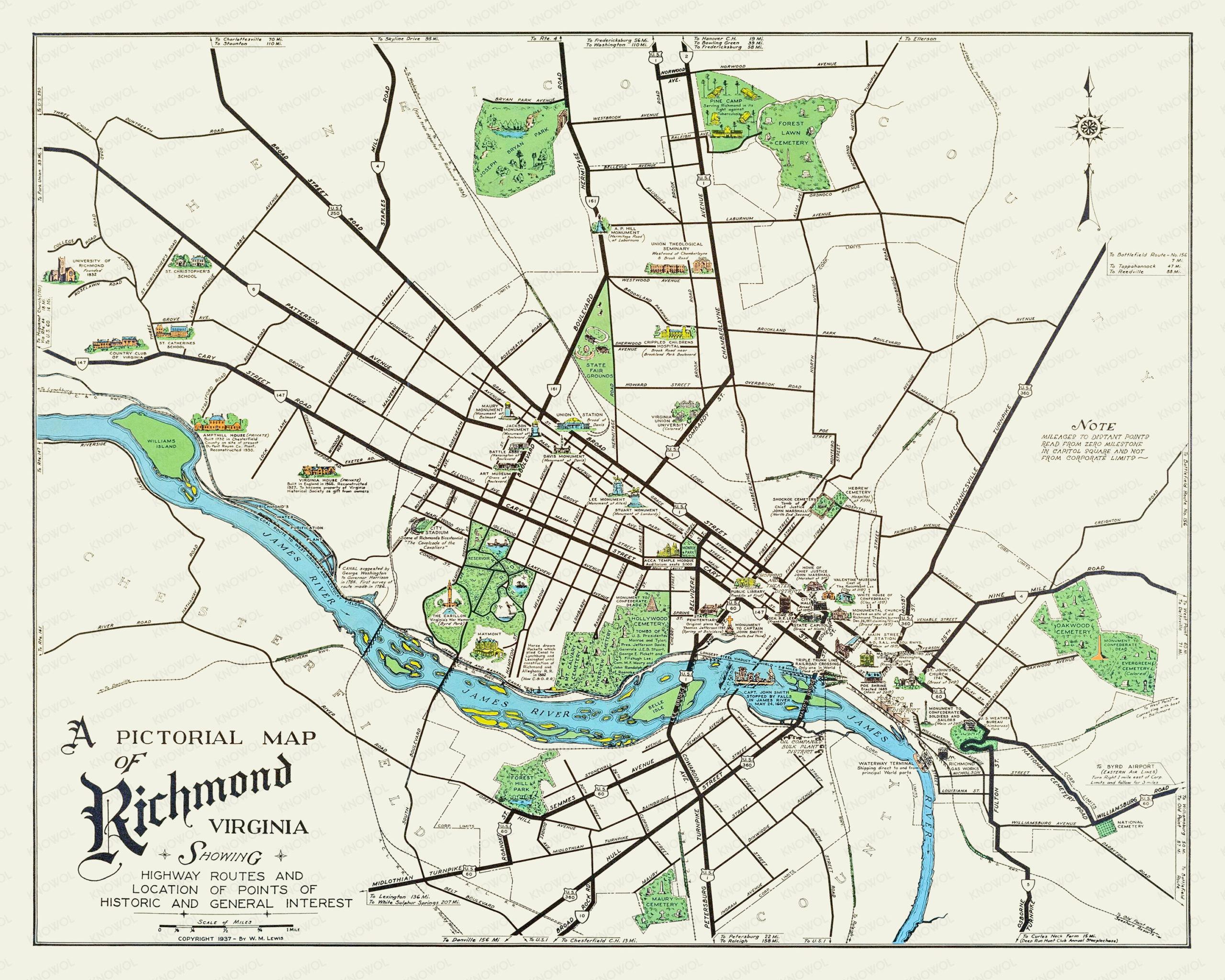 Beautifully Illustrated Pictorial Map Of Richmond, Va From 1937 in Street Map Of Richmond Virginia