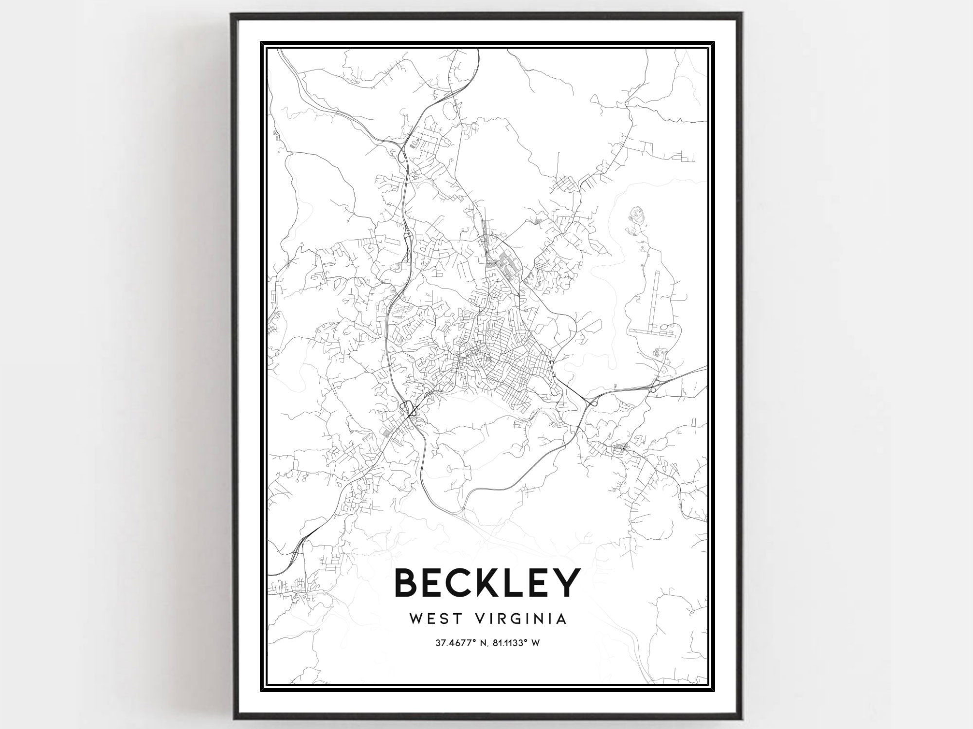Beckley Map Print, Beckley Map Poster Wall Art, Va City Map, West intended for Map Of Beckley West Virginia