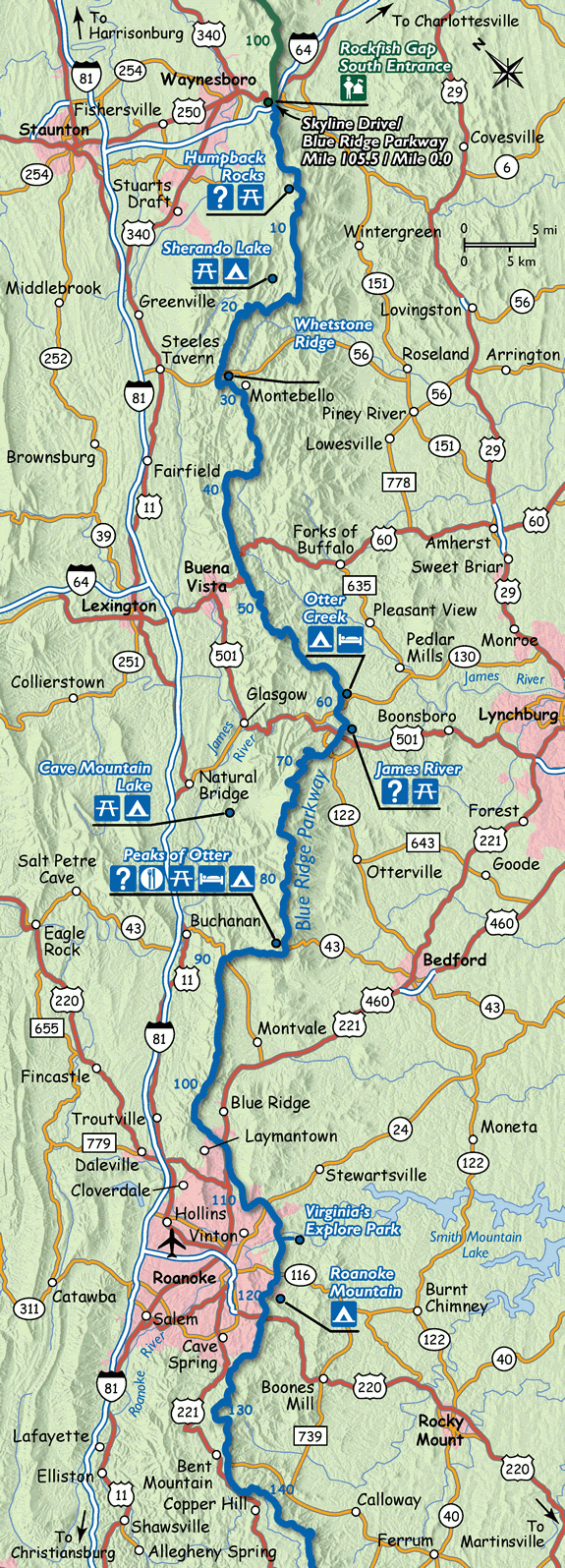 Blue Ridge Parkway Map - Blue Ridge Mountains with Blue Ridge Parkway Milepost Map Virginia