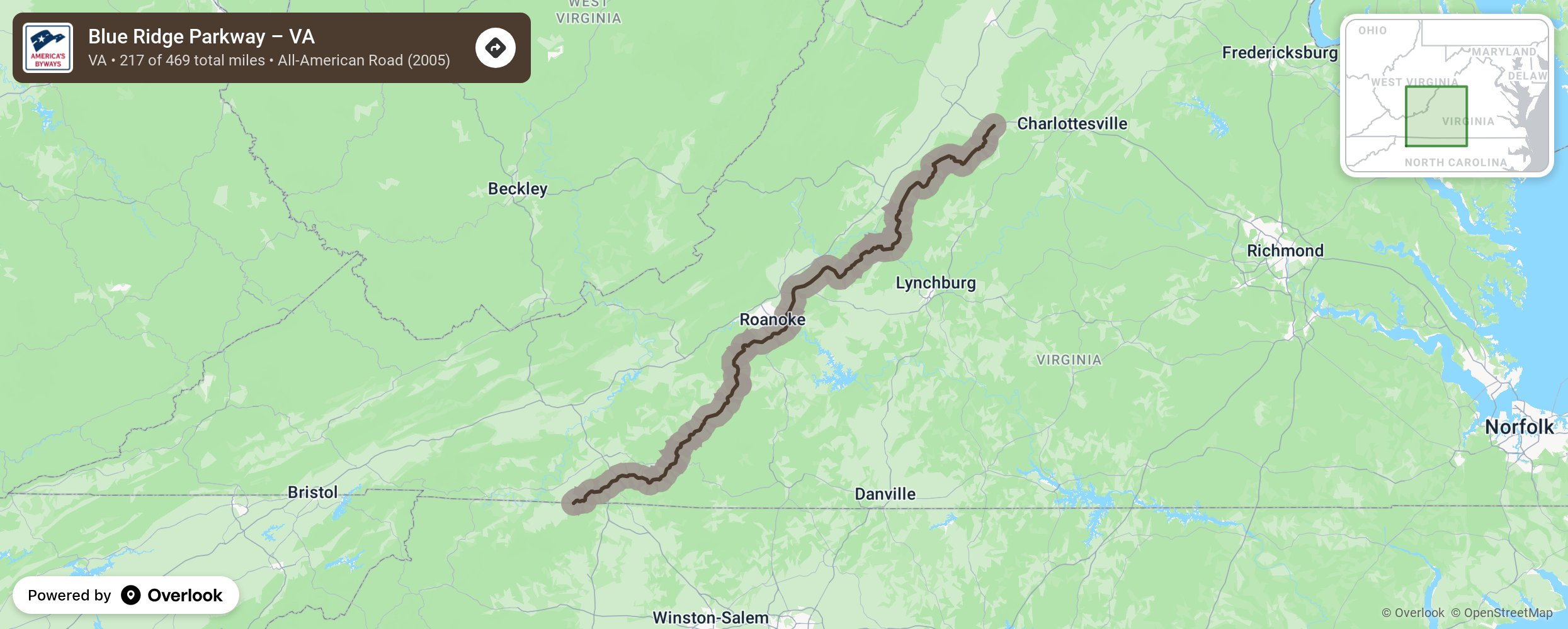 Blue Ridge Parkway - Va - National Scenic Byway Foundation throughout Blue Ridge Parkway Map Virginia