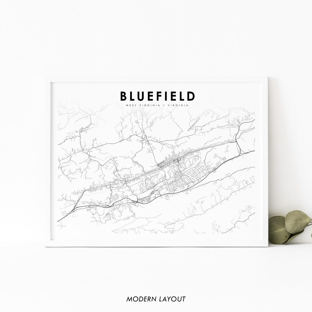 Bluefield Wv-Va Map Print, West Virginia Usa Map Art Poster, Mercer Tazewell, City Street Road Map Print, Wall Decor, Minimalist Printable - Etsy inside Map Of Bluefield West Virginia
