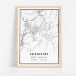 Bridgeport Map Print Poster Canvas | West Virginia Map Print Regarding Map Of Bridgeport West Virginia