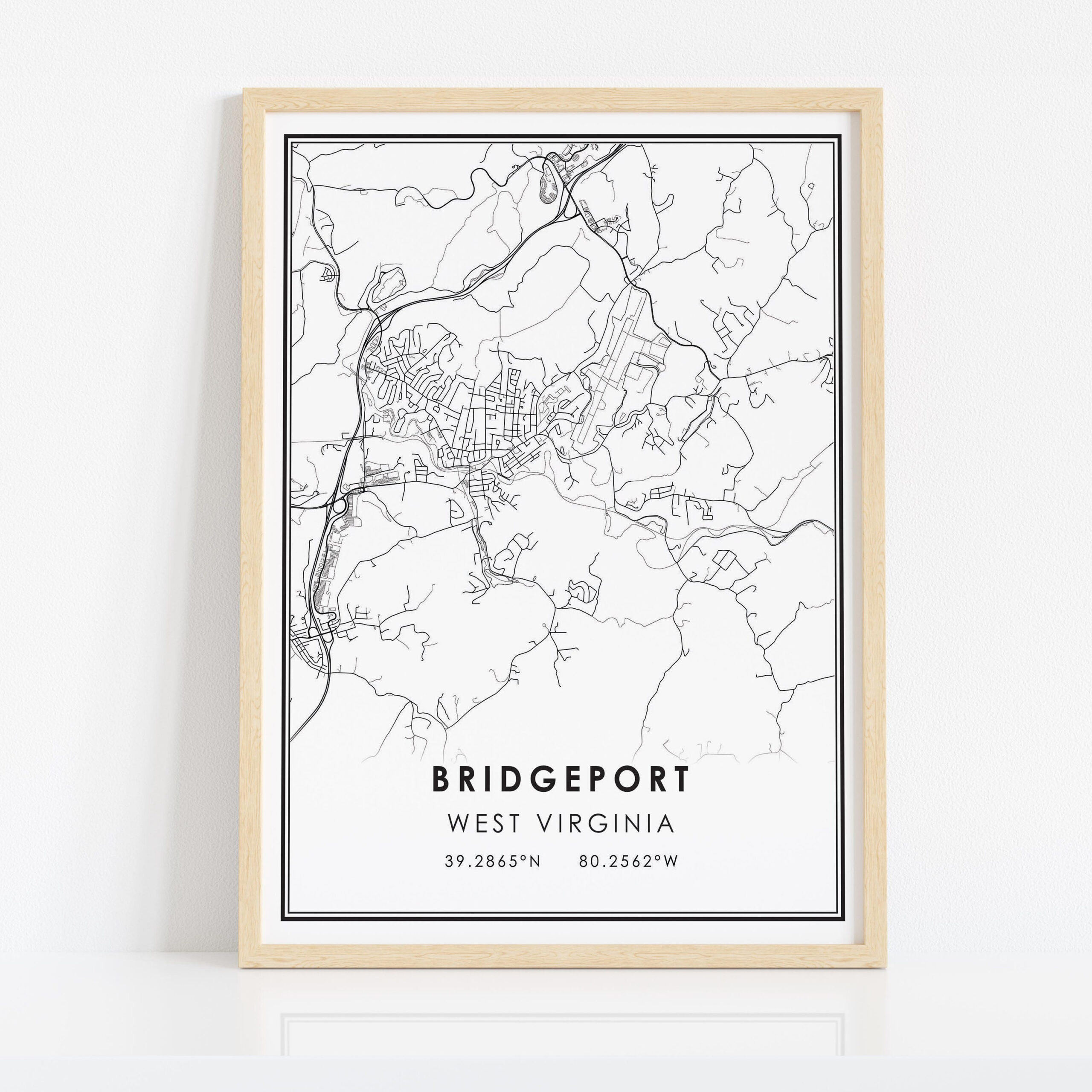 Bridgeport Map Print Poster Canvas | West Virginia Map Print regarding Map of Bridgeport West Virginia