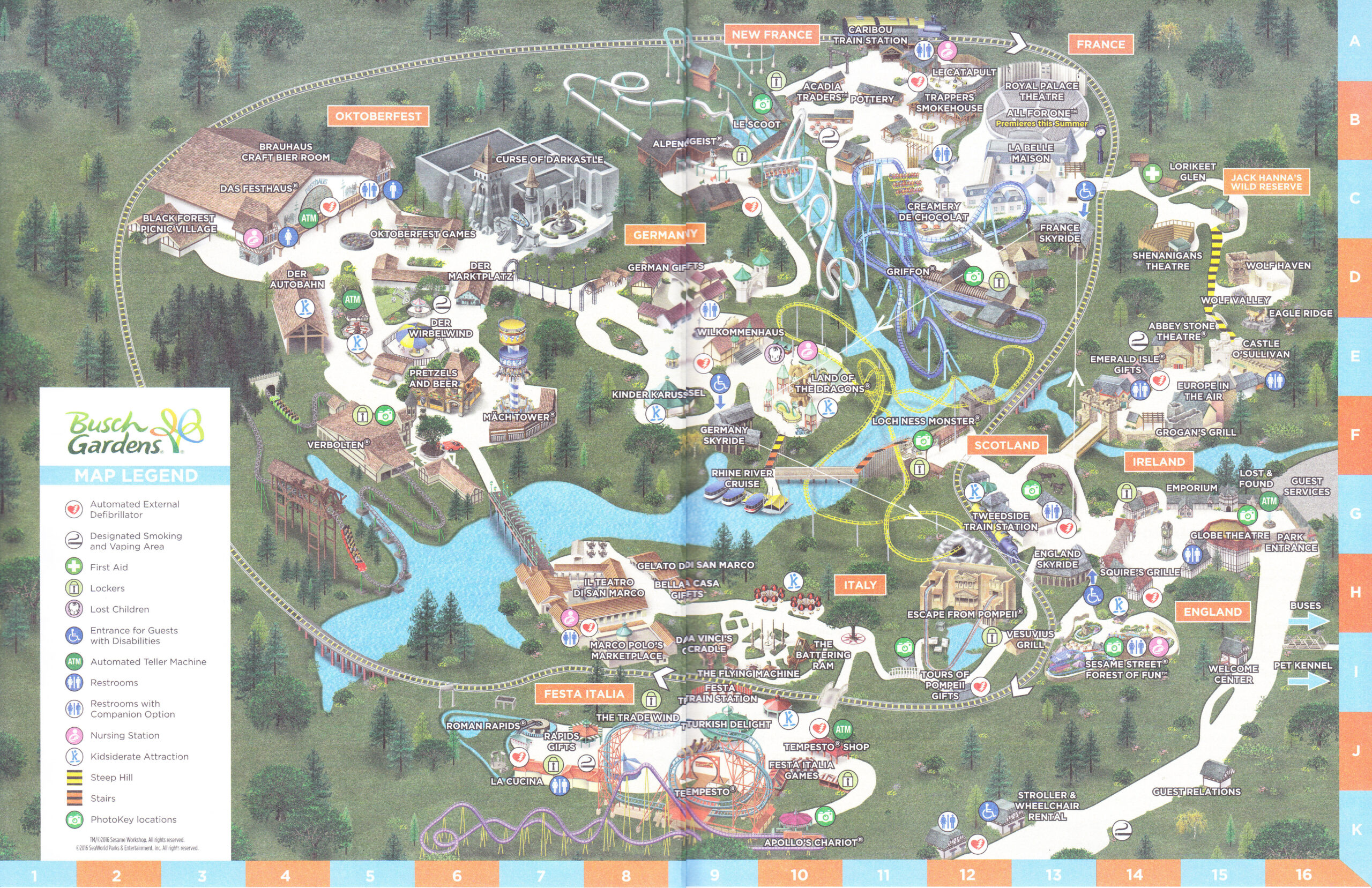 Busch Gardens Williamsburg - 2016 Park Map throughout Busch Gardens Williamsburg Virginia Map