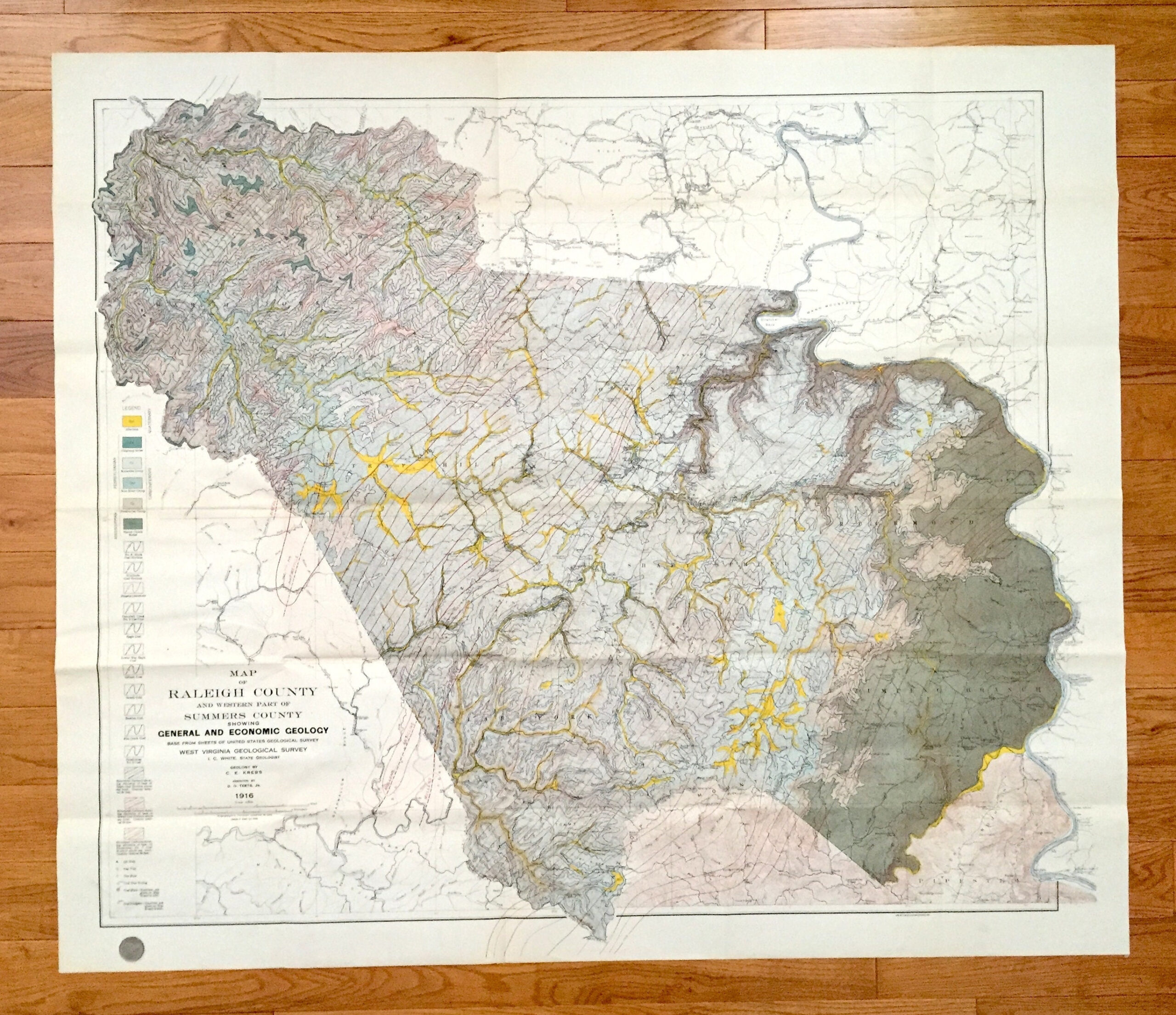 Buy Antique Raleigh County, West Virginia 1916 Geological Survey regarding Raleigh County West Virginia Map