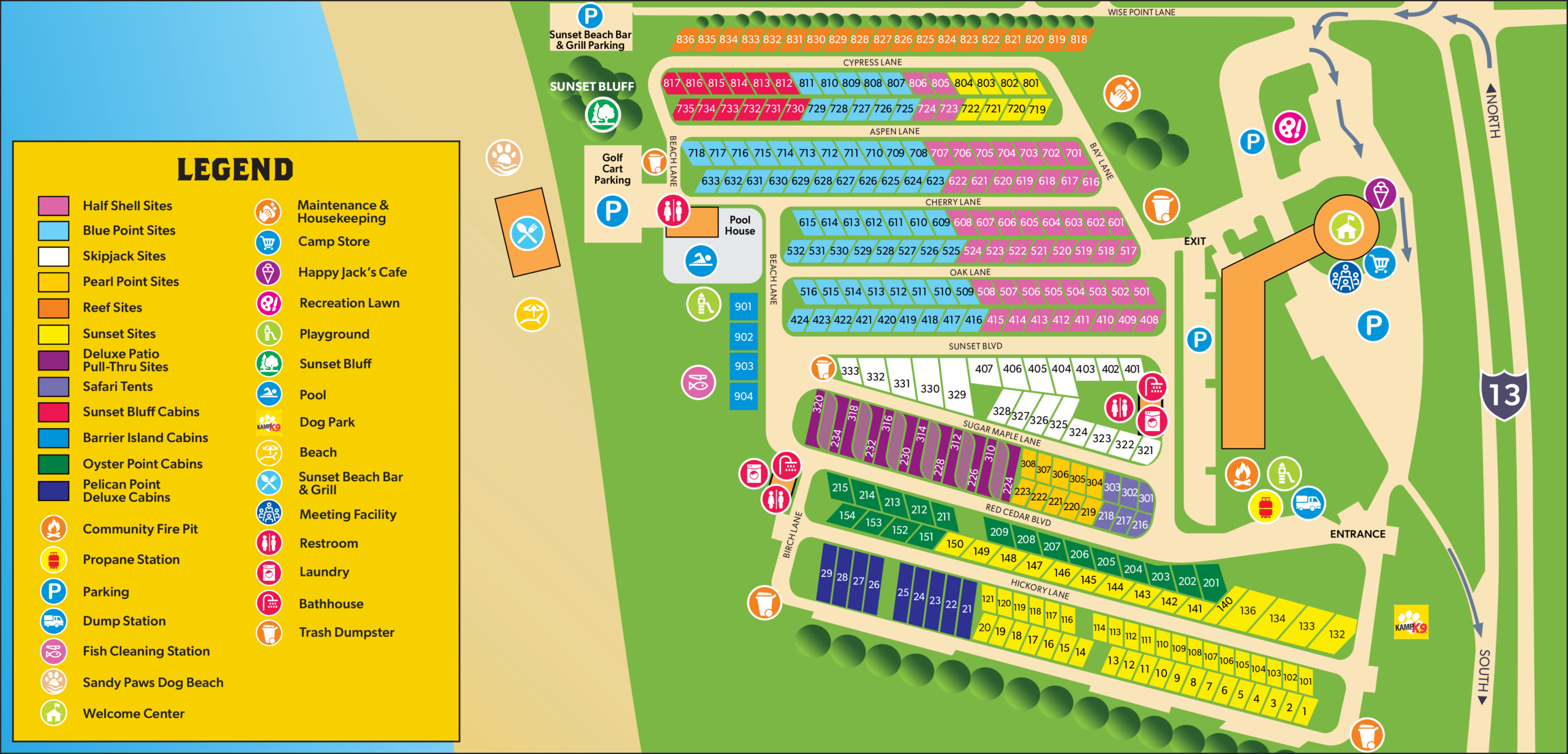 Campground Map | Cape Charles/Chesapeake Bay Koa Resort intended for Virginia Beach Koa Campground Map