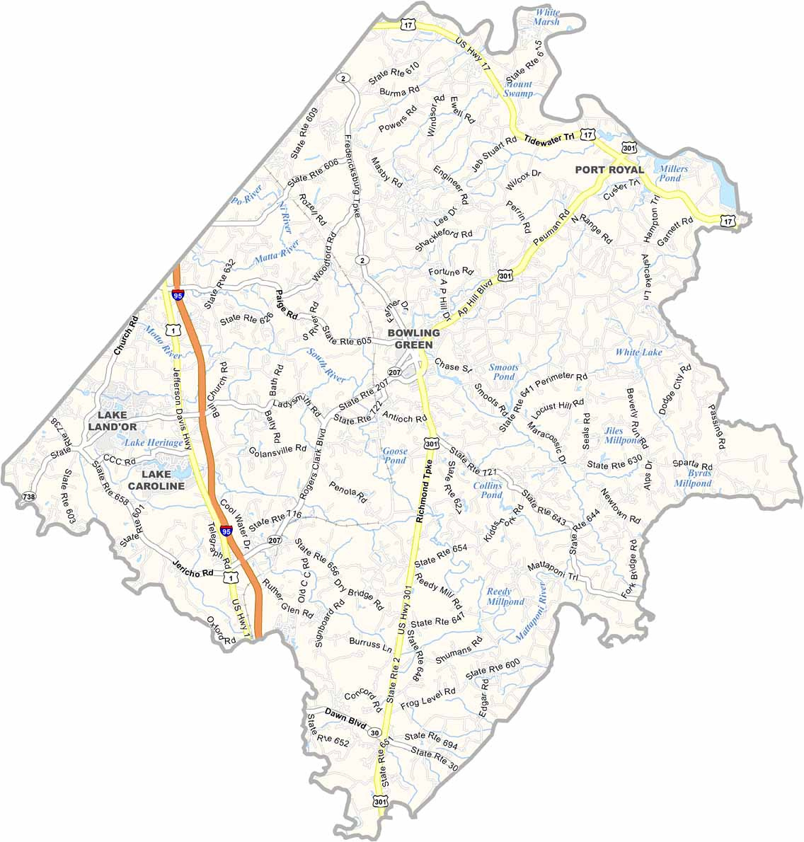 Caroline County Map, Virginia - Us County Maps throughout Map of Caroline County Virginia