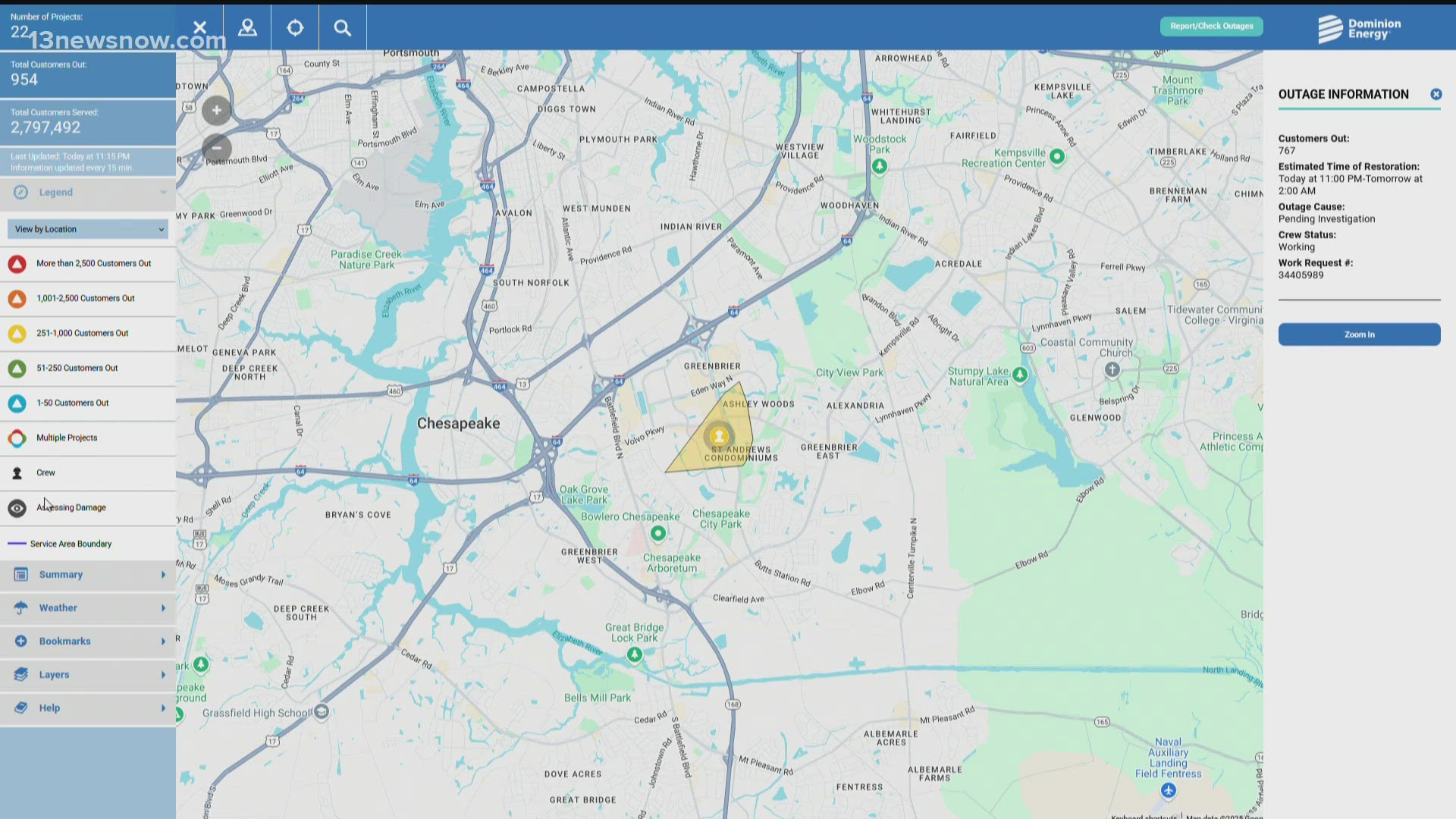 Cause Of Greenbrier Power Outage Under Investigation with Dominion Virginia Power Outage Map Near Chesapeake Va