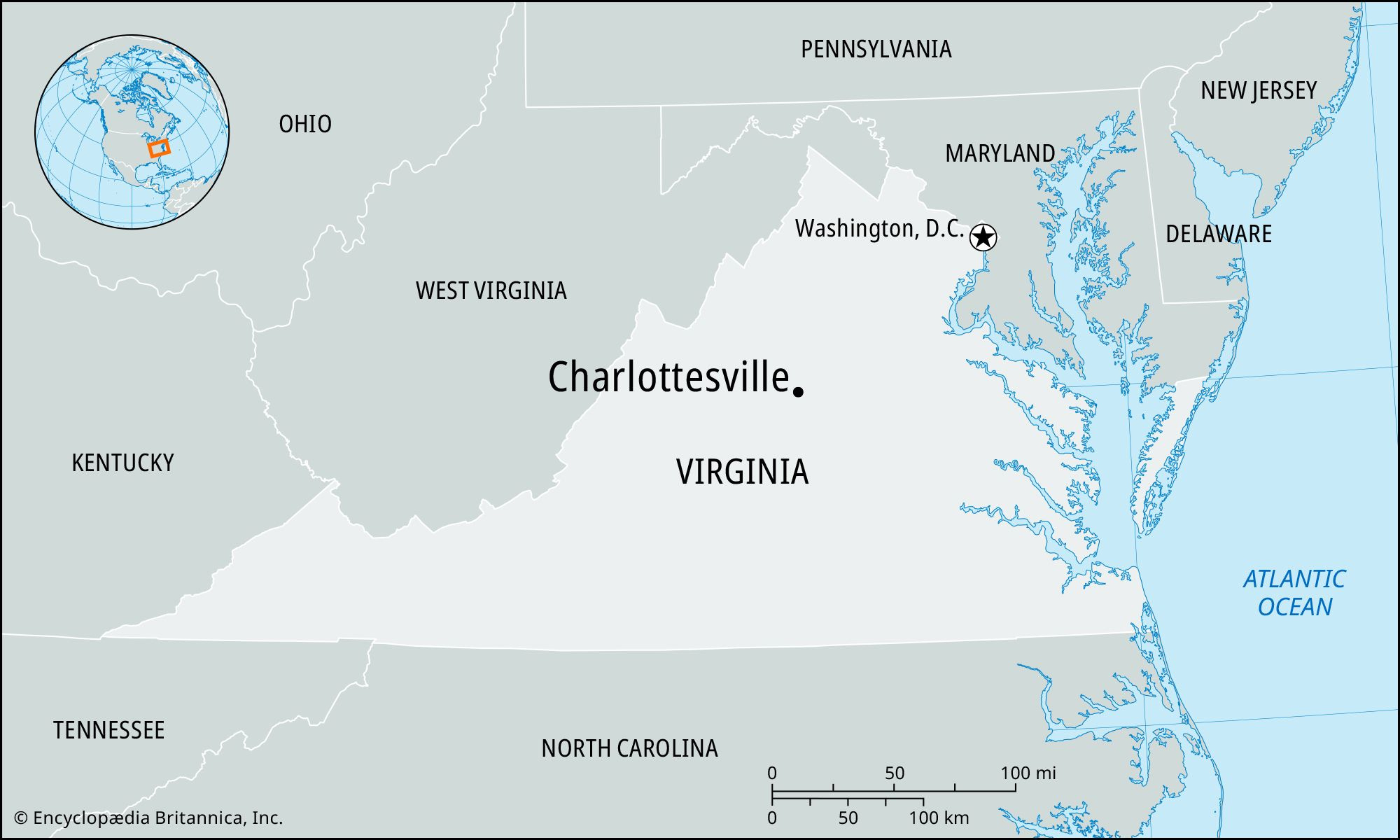 Charlottesville | Virginia, Map, &amp;amp; History | Britannica in Virginia Located on a Map