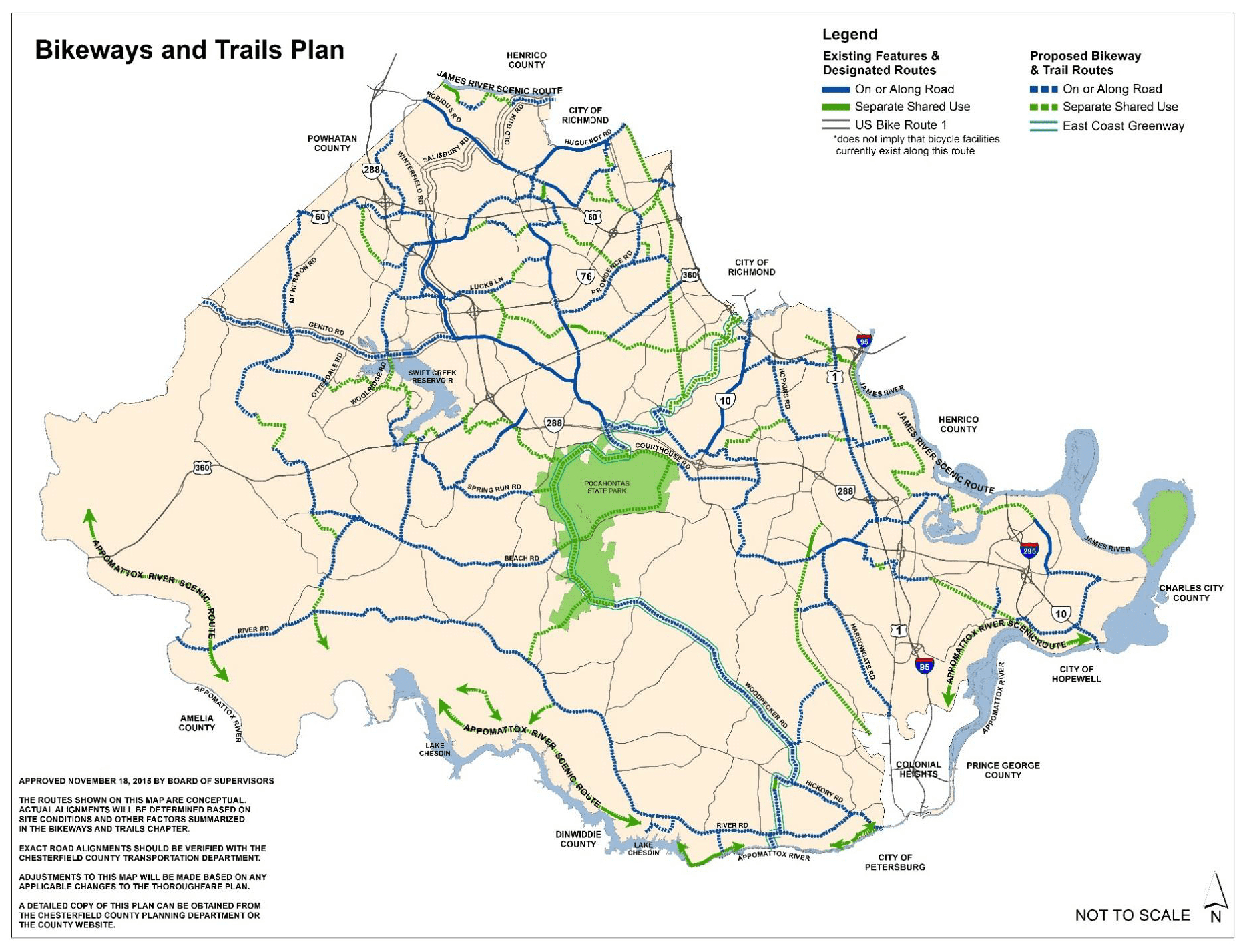 Chesterfield County Bikeways And Trails Map - Capital Region Land throughout Map of Chesterfield County Virginia