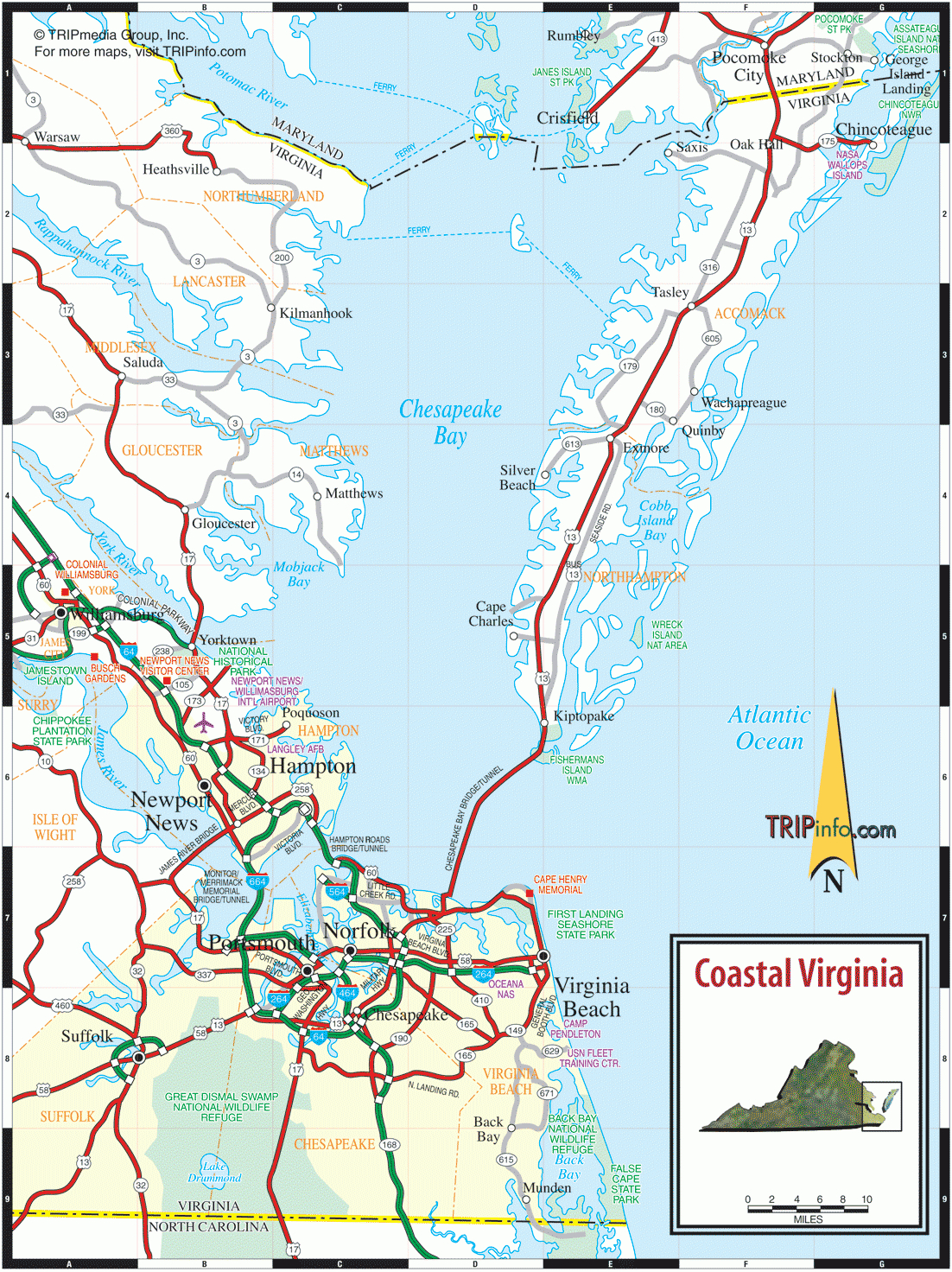 Coastal Virginia Road Map in Map Of The Coast Of Virginia