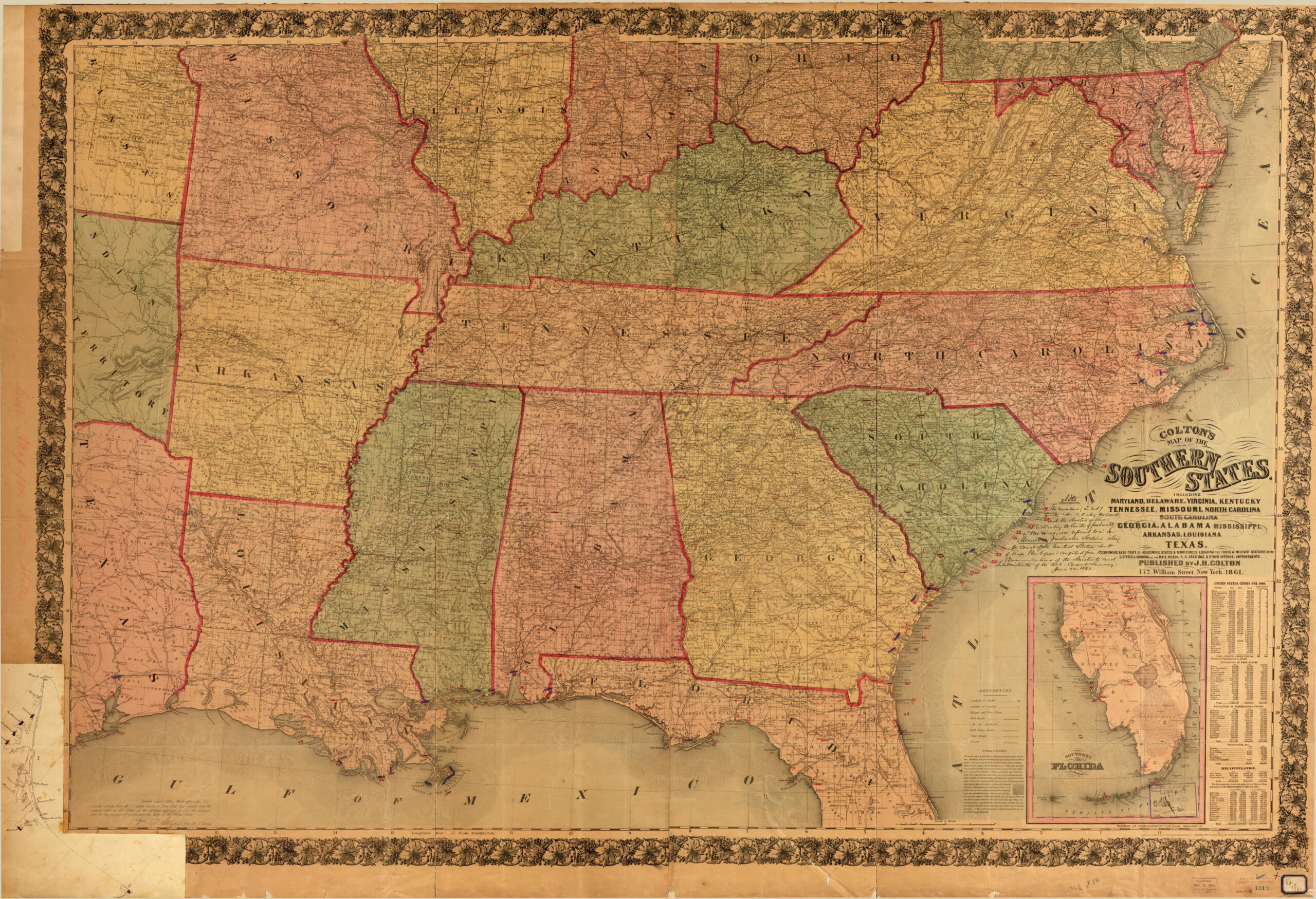 Colton&amp;#039;S Map Of The Southern States : Including Maryland, Delaware within Map Of Kentucky And Virginia