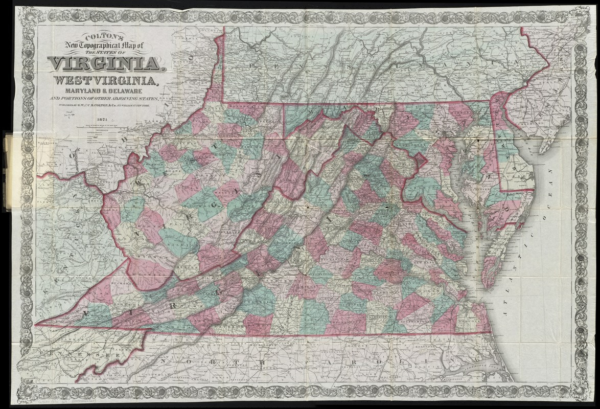Colton&amp;#039;S New Topographical Map Of The States Of Virginia, West throughout Maryland and West Virginia Map