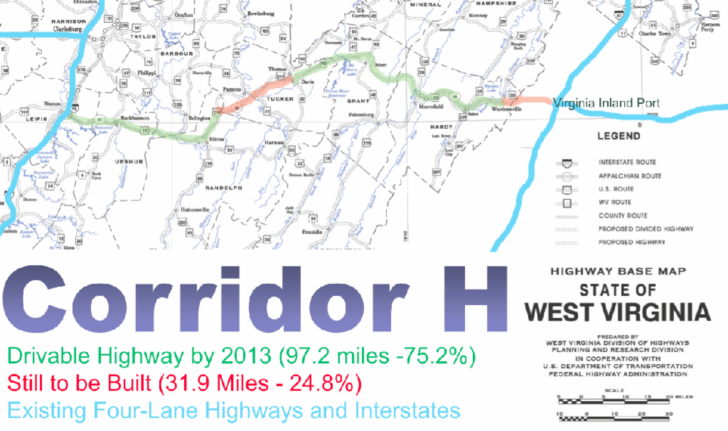 Map of Corridor H in West Virginia