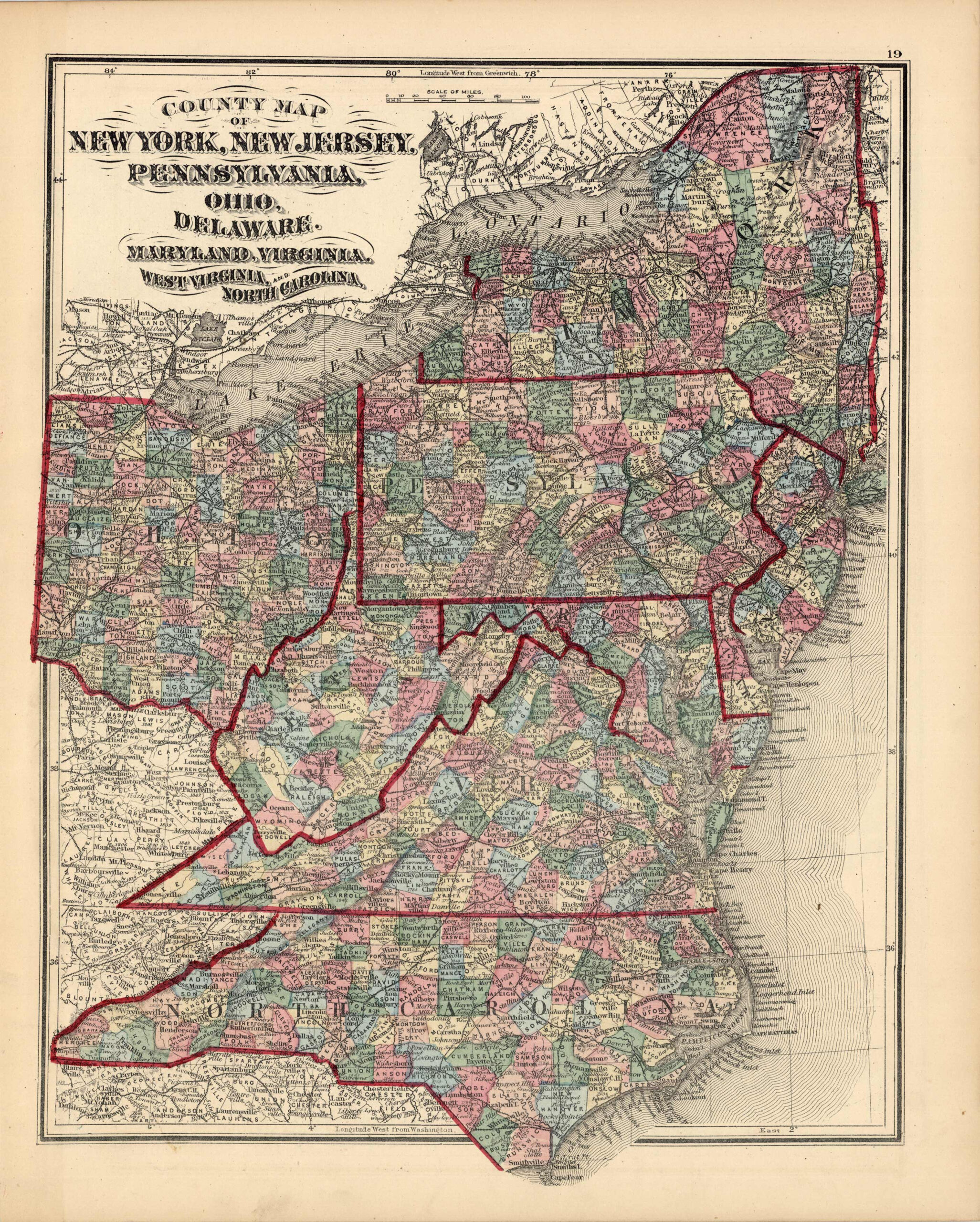 County Map Of New York, New Jersey, Pennsylvania, Ohio, Deleware for Map of Ohio West Virginia and Pennsylvania