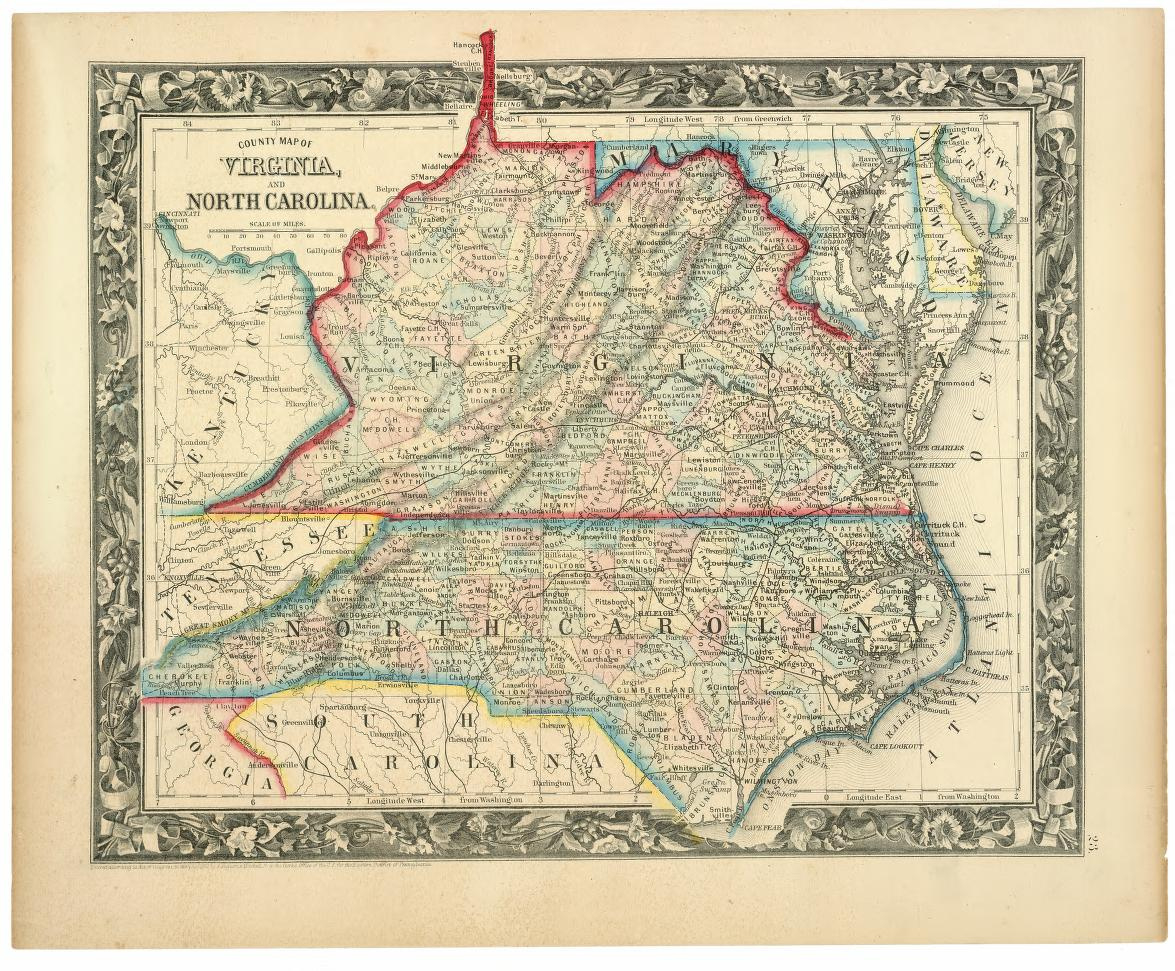 County Map Of Virginia, And North Carolina. | Library Of Congress throughout Map Of Virginia And Nc