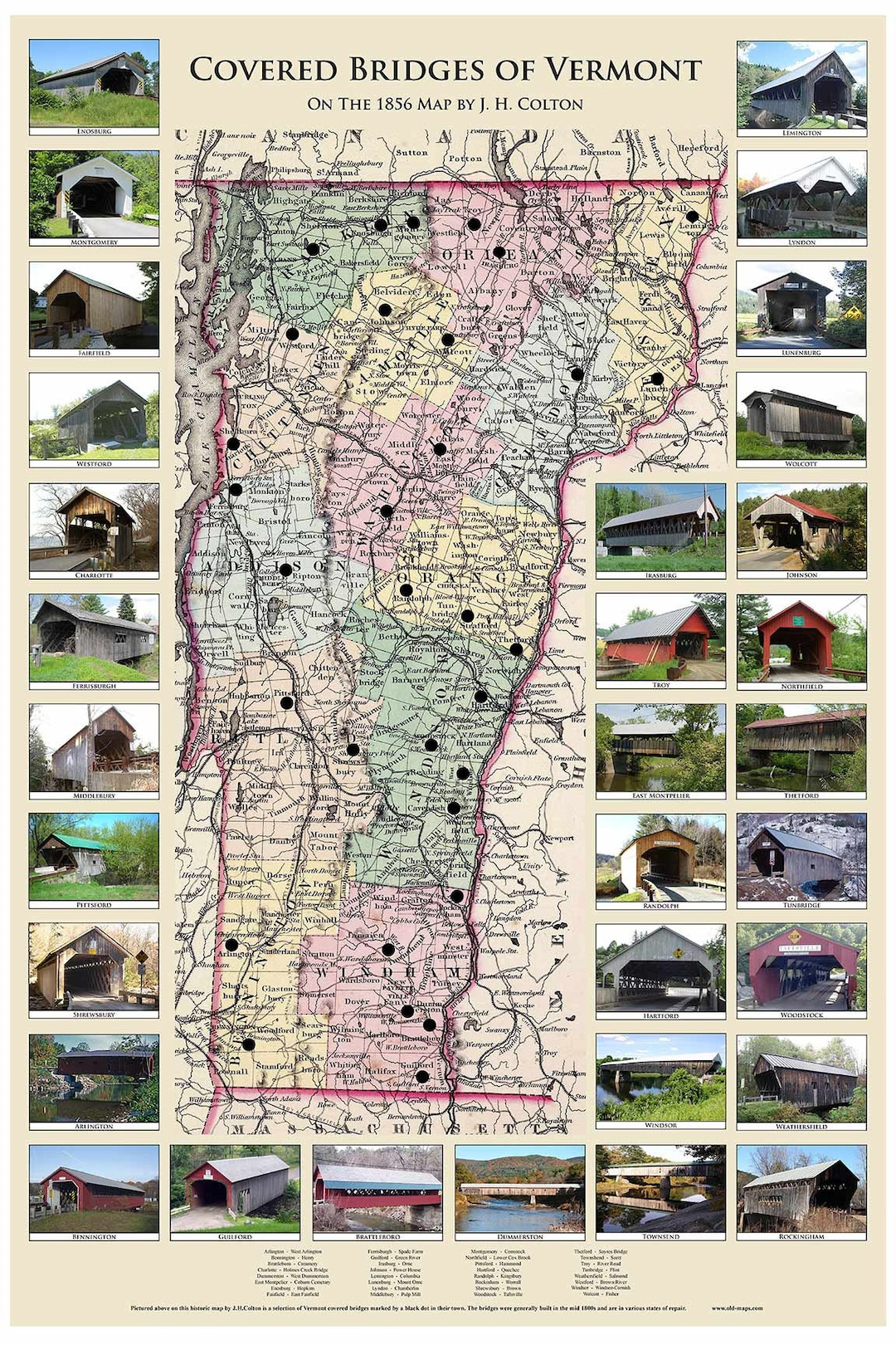 Covered Bridges Of Vermont - 1856 Colton Map - 2014 Publication regarding West Virginia Covered Bridges Map