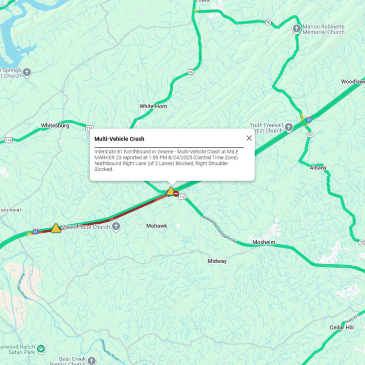 Wreck on Interstate 81 Virginia Map