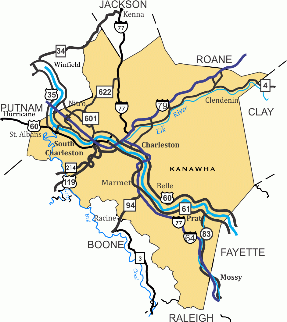 Cycling Scenic Wv - Kanawha County in Kanawha County West Virginia Map