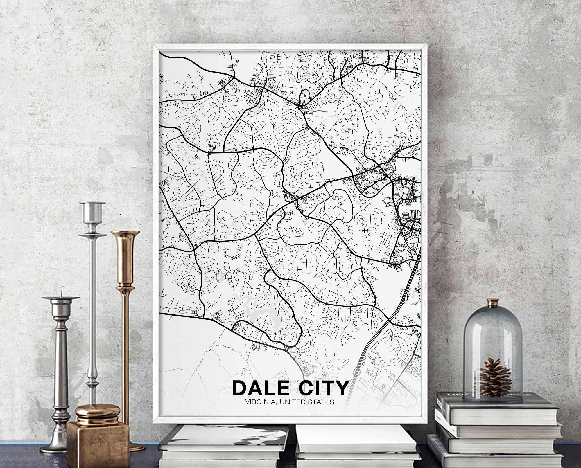 Dale City Virginia Va Usa Map Poster Black White Hometown City with regard to Map of Dale City Virginia