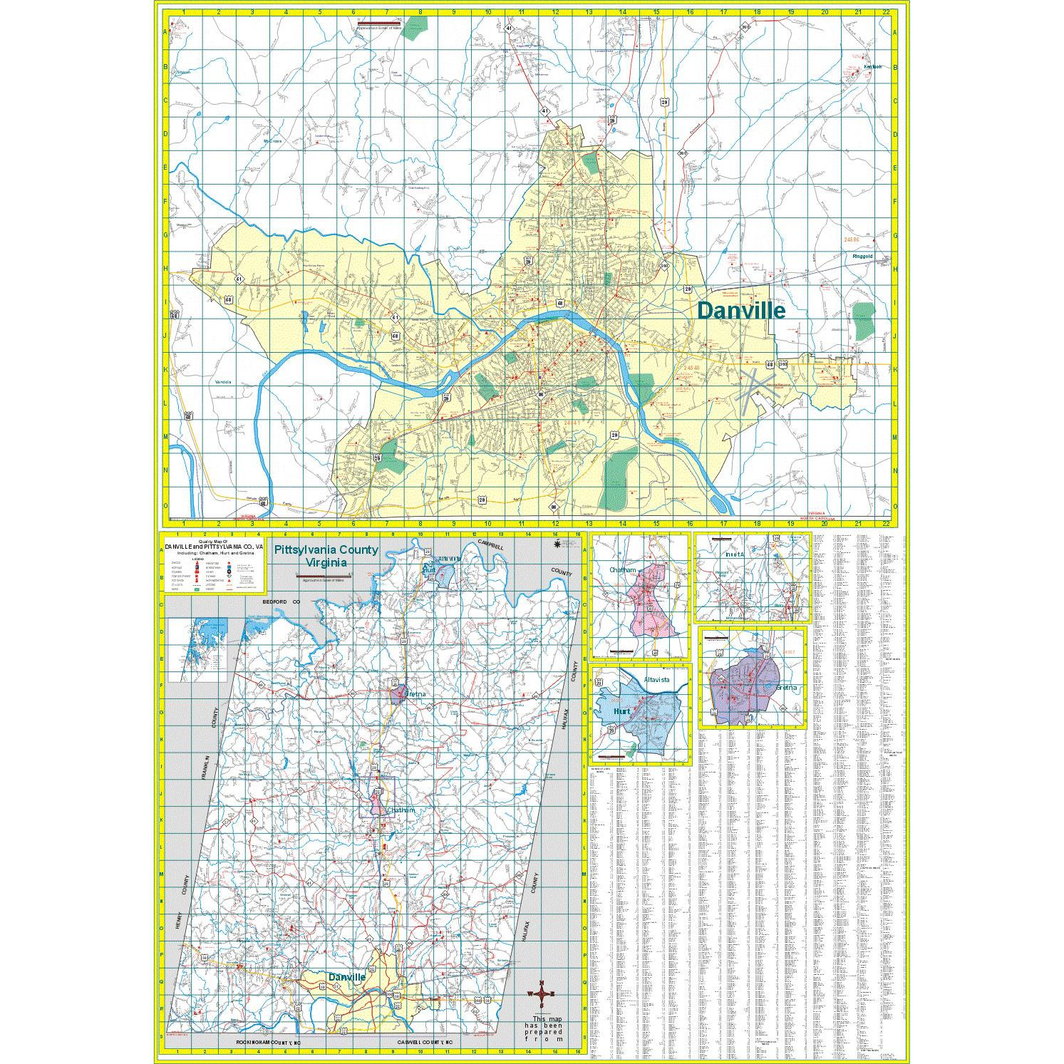 Danville And Pittsylvania County, Va Wall Map - The Map Shop with Map Of Pittsylvania County Virginia