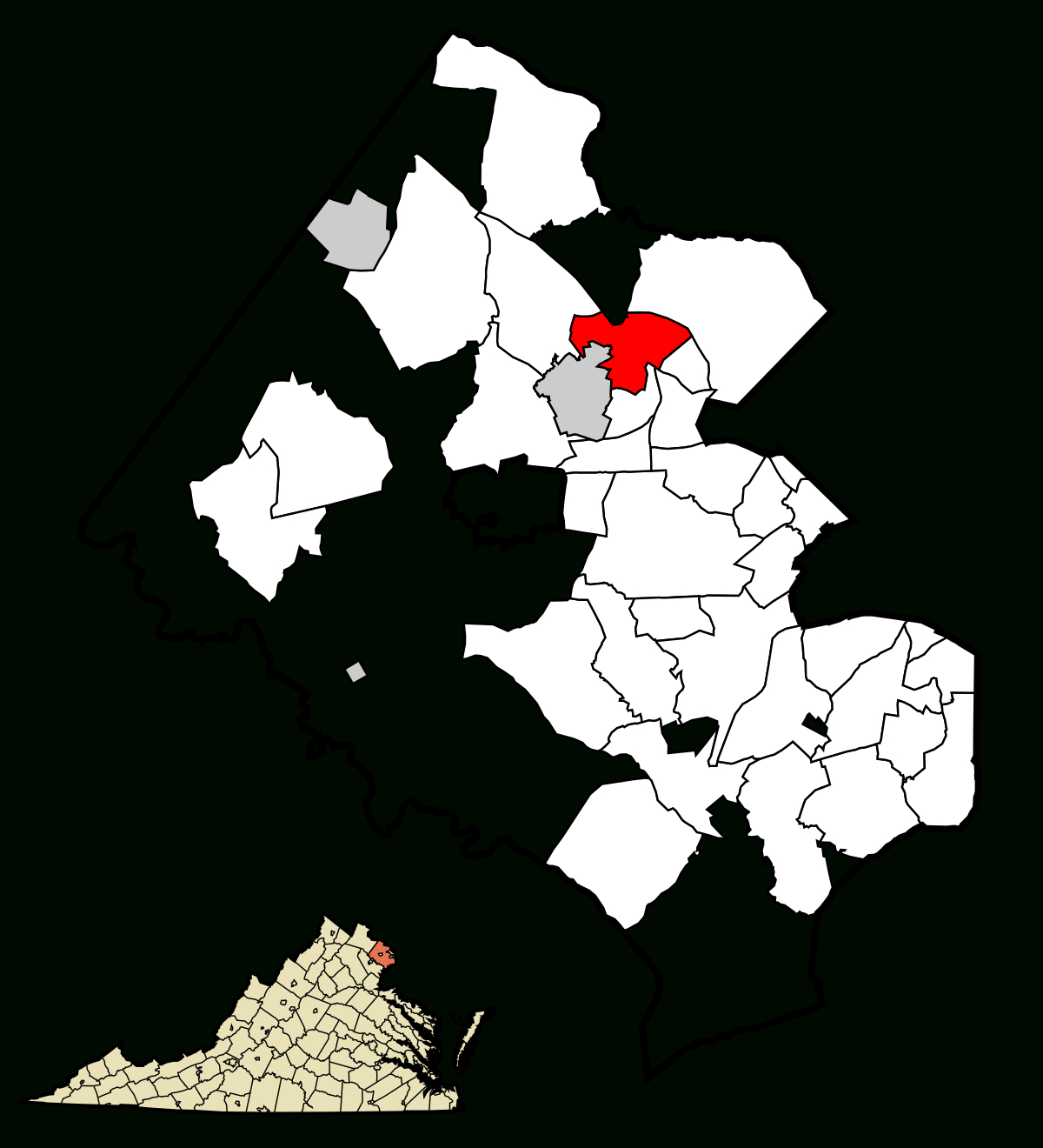 Datei:fairfax County Virginia Incorporated And Unincorporated in Map of Tysons Corner Virginia