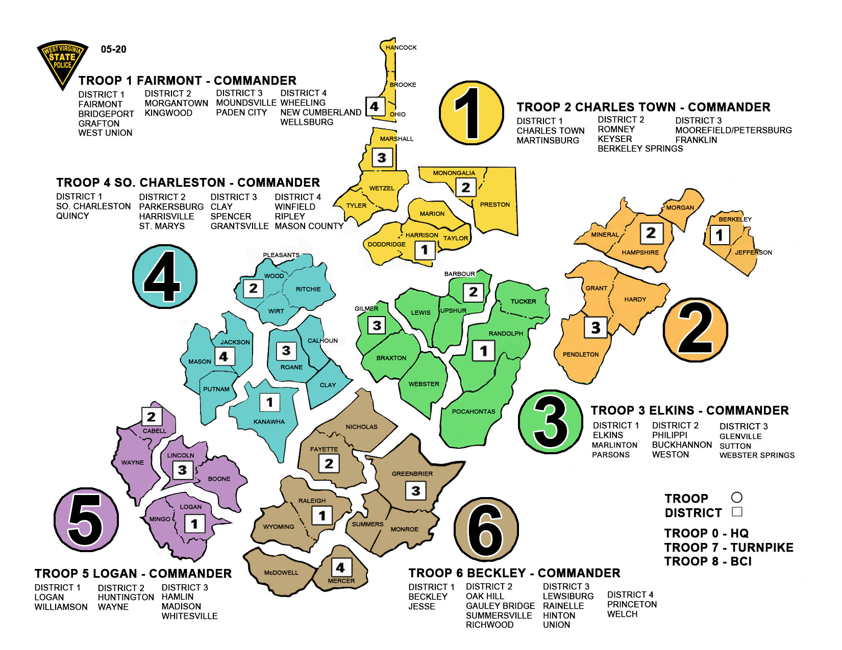 Detachments for Virginia State Police Division Map