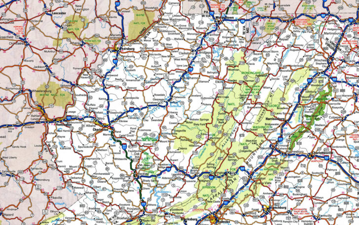 Detailed Road Map of West Virginia