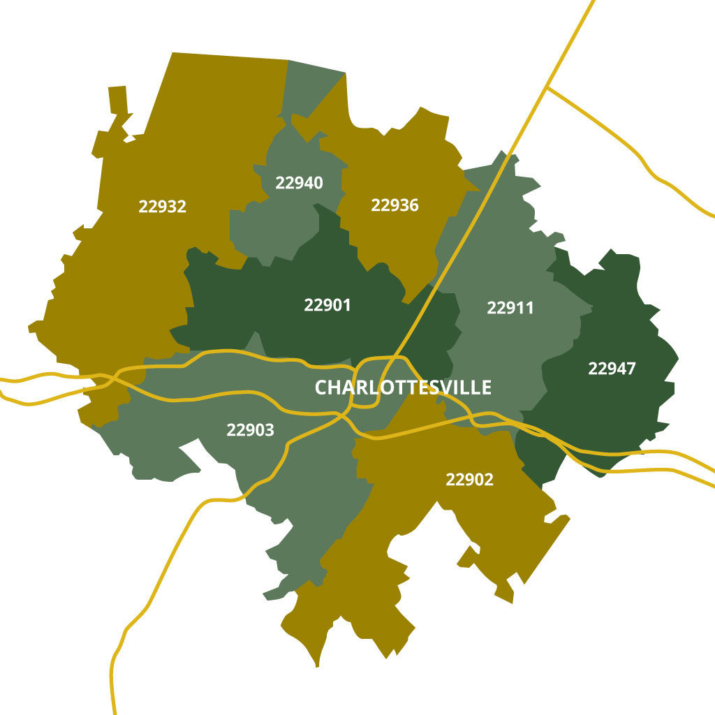 Detailed Charlottesville, Va Zip Code Map Of Homes For Sale Available regarding Map of Virginia with Charlottesville