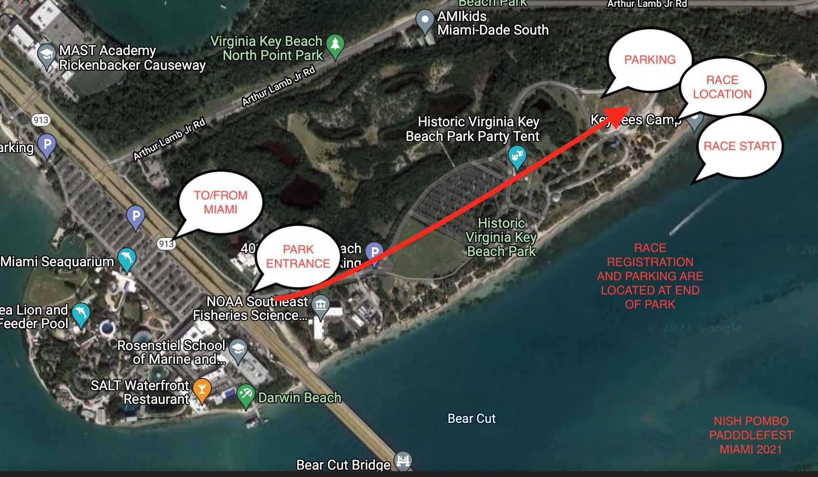 Directions | Paddleguru in Virginia Key Beach Park Map