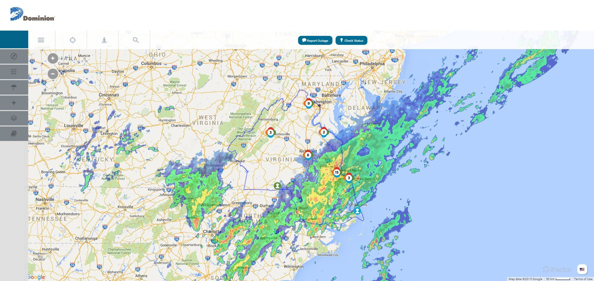 Dominion Power Launches New Outage Map Ahead Of Hurricane Joaquin regarding Dominion Virginia Power Outage Map Near Richmond Va
