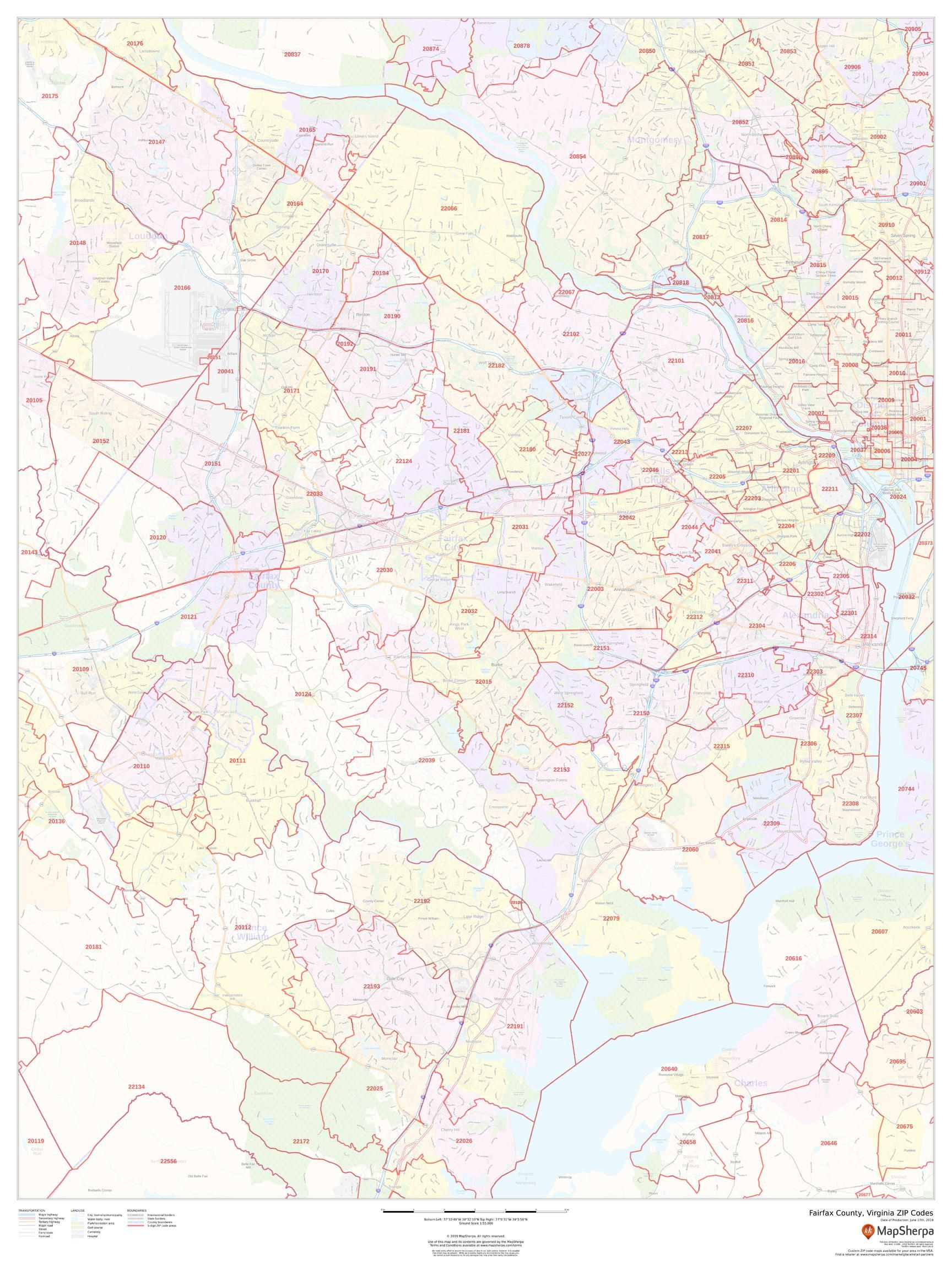 Fairfax County, Virginia Zip Codes Map with Fairfax County Virginia Zip Code Map