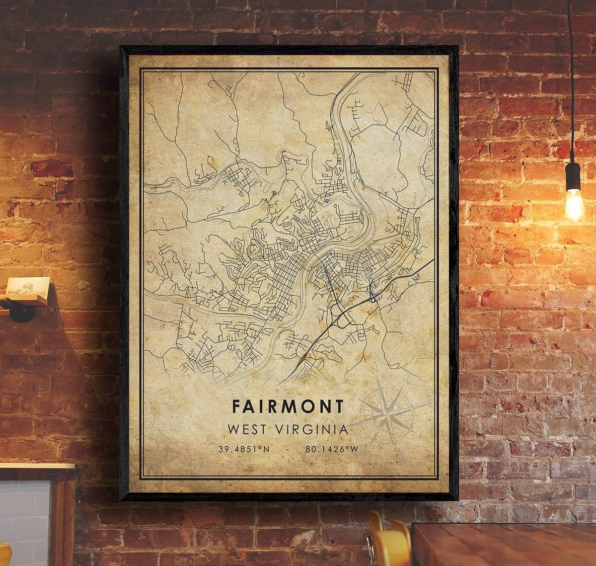 Fairmont Map Print | Fairmont Map | West Virginia Map Art pertaining to Map of Fairmont West Virginia