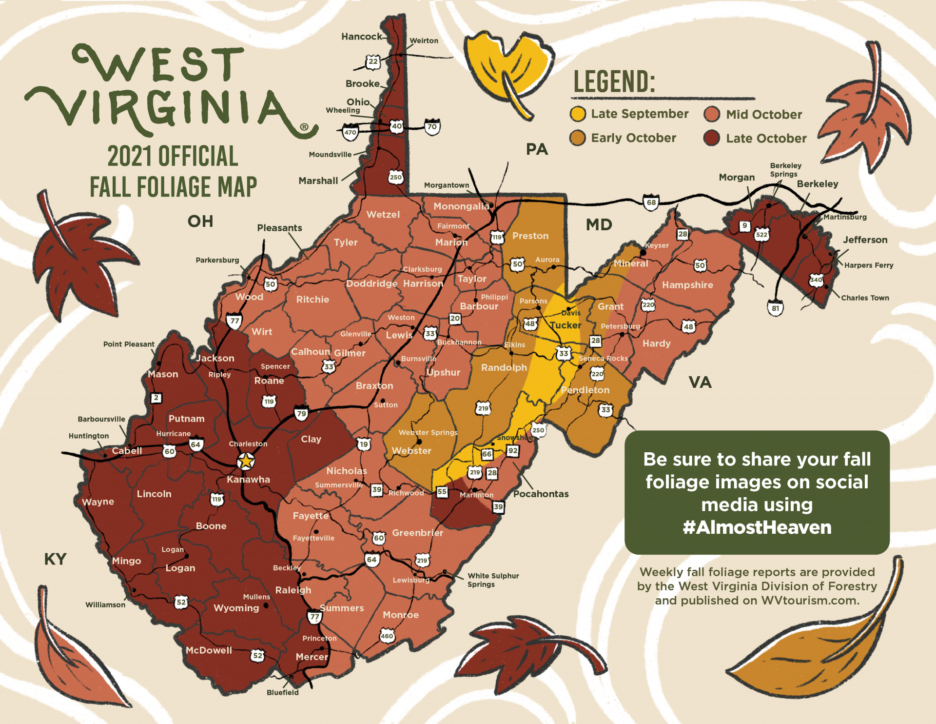 Fall In Almost Heaven - Almost Heaven - West Virginia intended for West Virginia Scenic Drives Map