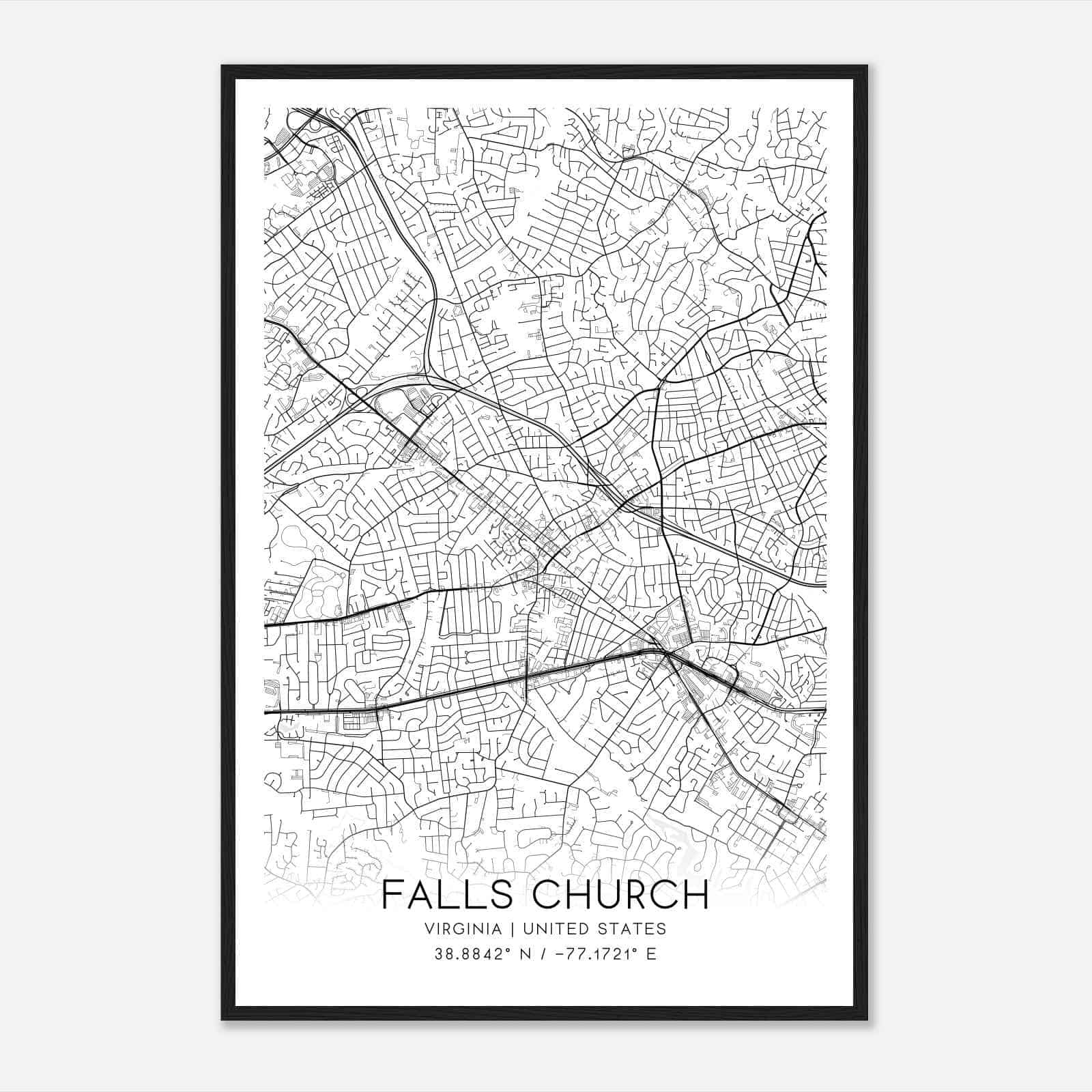 Falls Church Virginia Map Poster, Modern Home Decor Wall Art Print - Custom Maps &amp;amp; Posters with Map of Falls Church Virginia