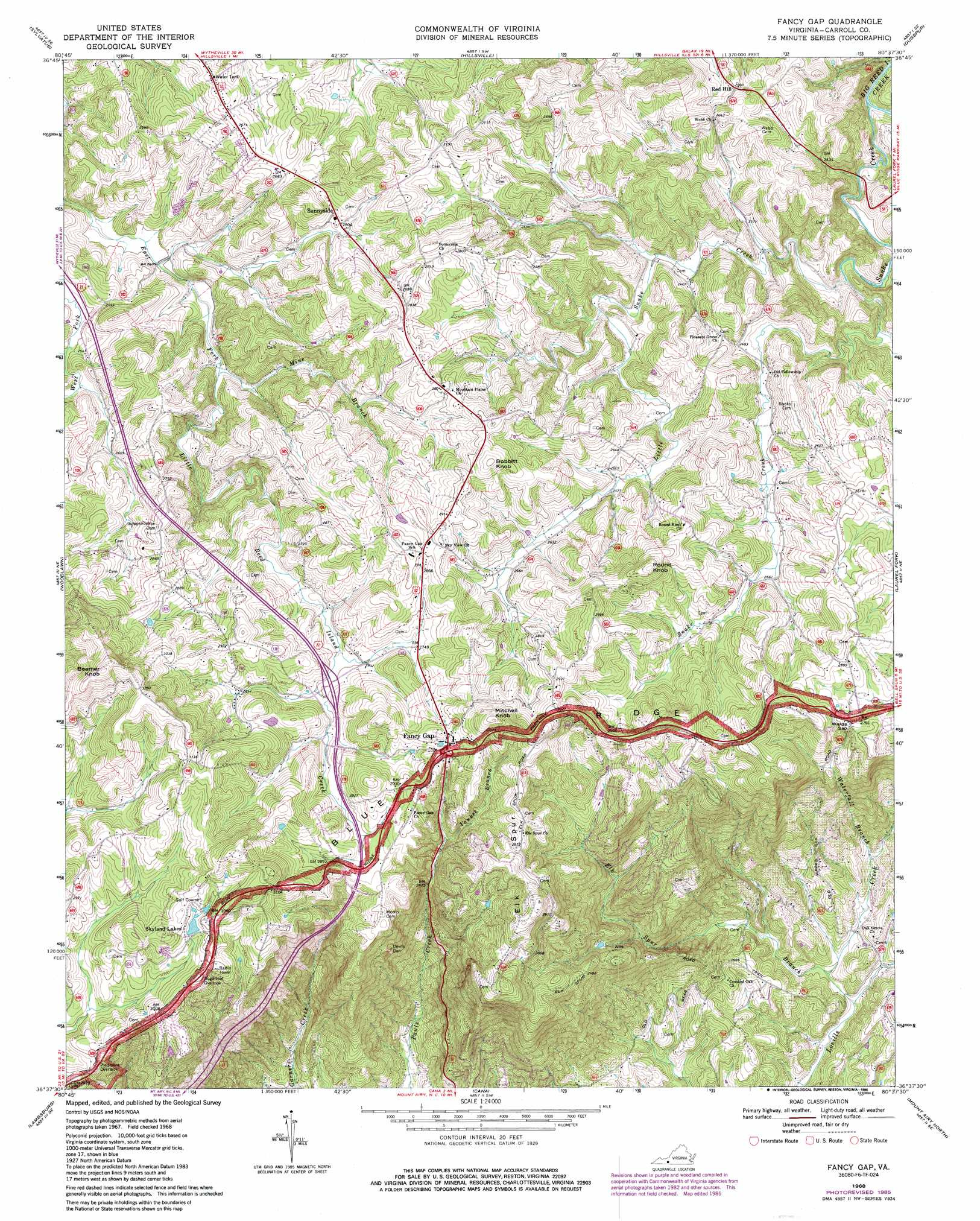 Fancy Gap Topographic Map 1:24,000 Scale, Virginia with regard to Map of Fancy Gap Virginia