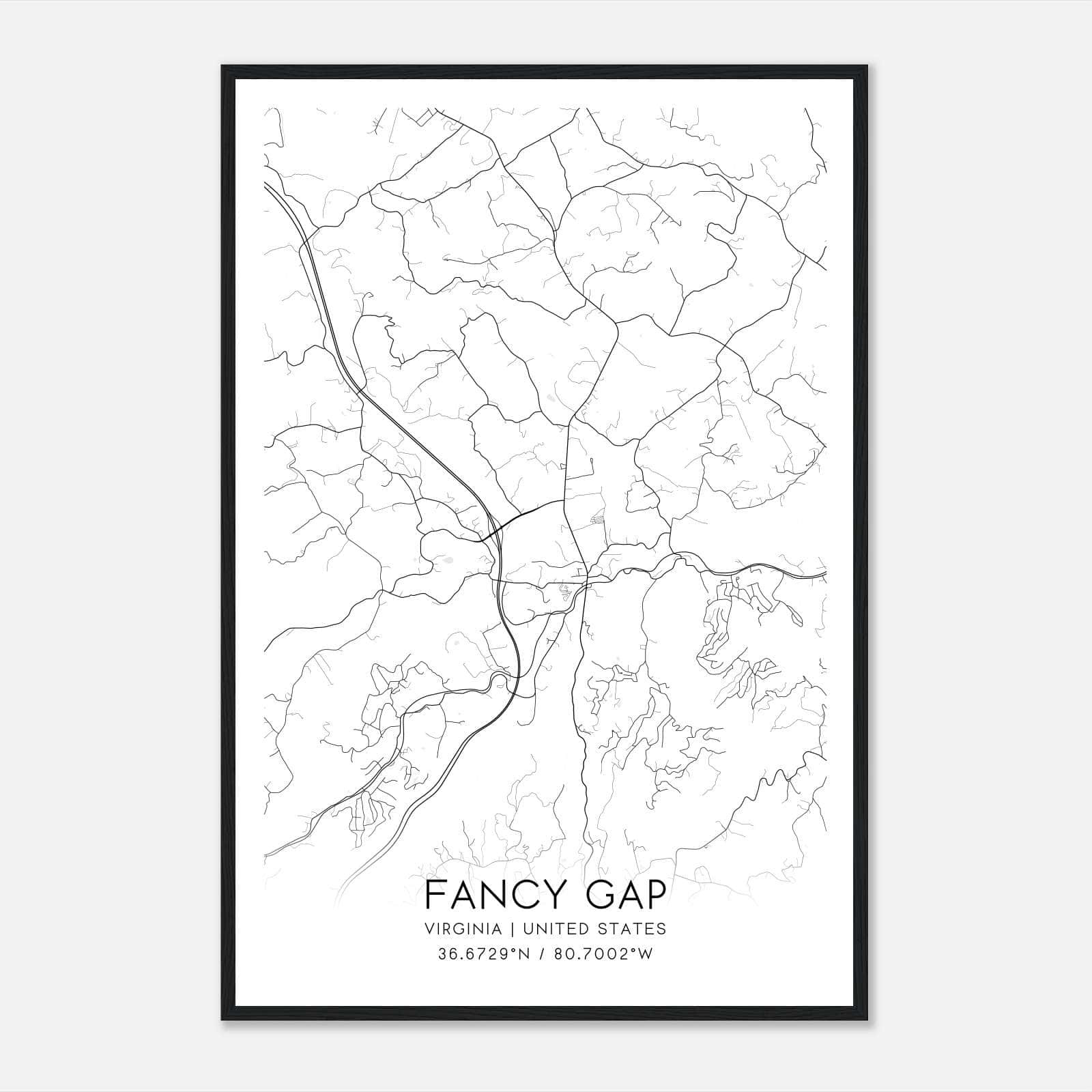Fancy Gap Virginia Map Poster, Modern Home Decor Wall Art Print - Custom Maps &amp;amp; Posters for Map of Fancy Gap Virginia