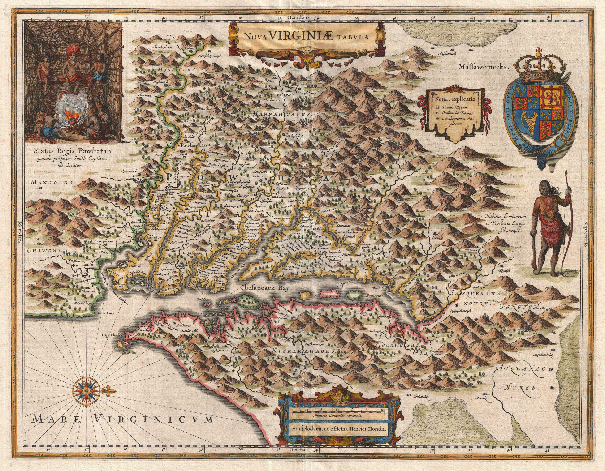 File:1630 Hondius Map Of Virginia And The Chesapeake pertaining to Map of Virginia in the 1600s