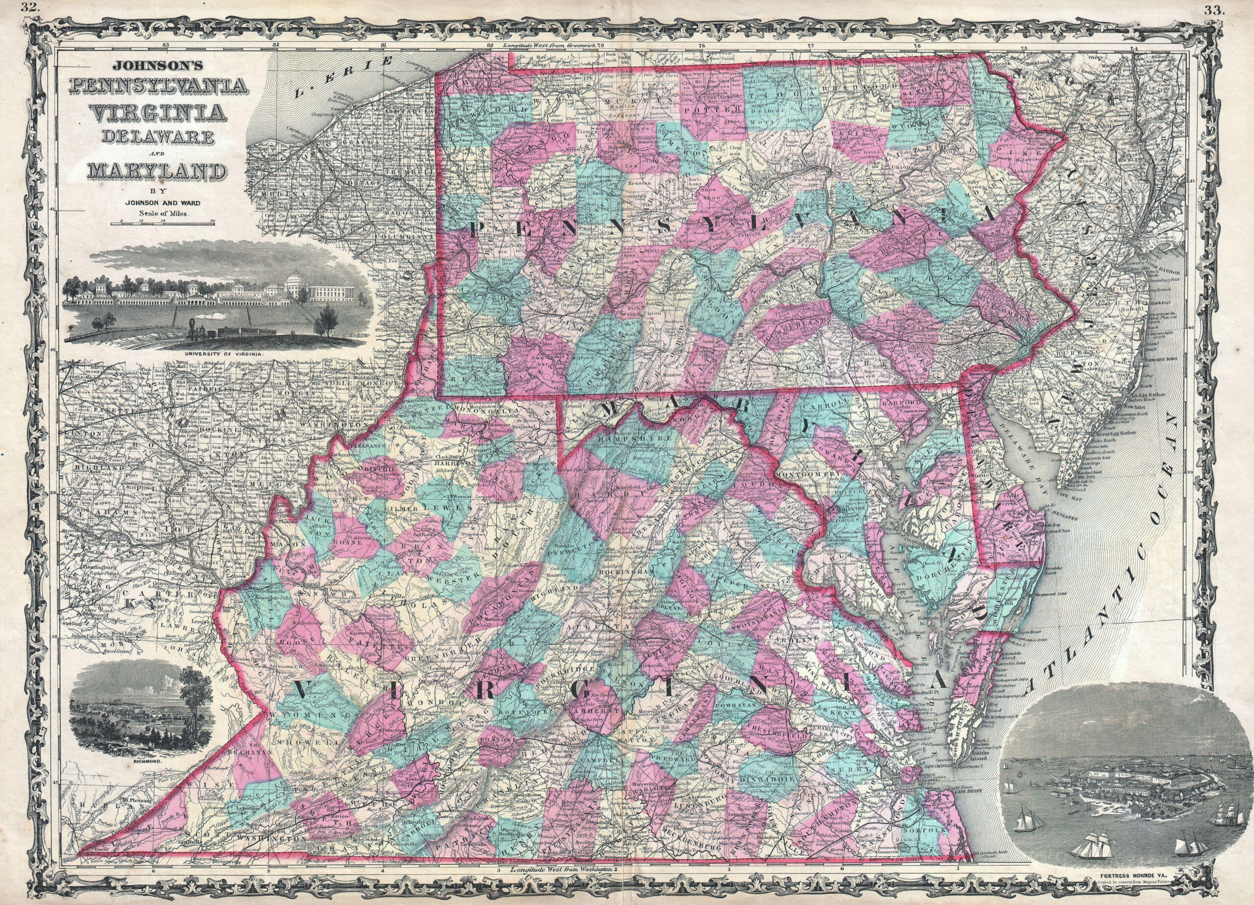 File:1862 Johnson Map Of Virginia, Maryland, Delaware And for Map Of Pennsylvania And Virginia