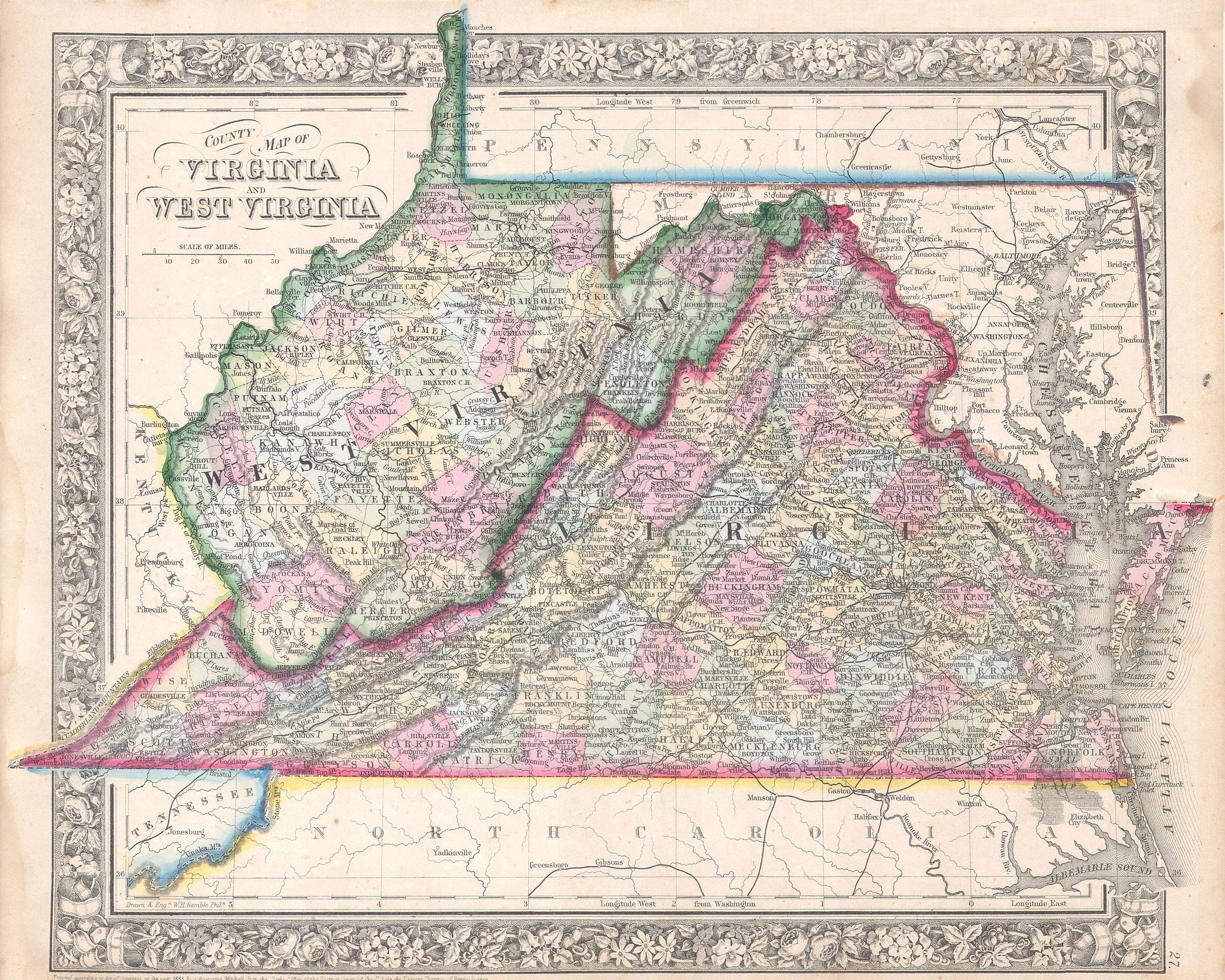 File:1864 Mitchell Map Of Virginia, West Virginia, And Maryland throughout Maryland and West Virginia Map